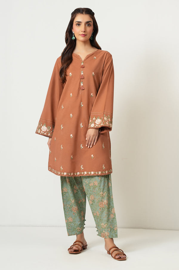 Stitched 2 Piece Dyed Embroidered Cambric Suit