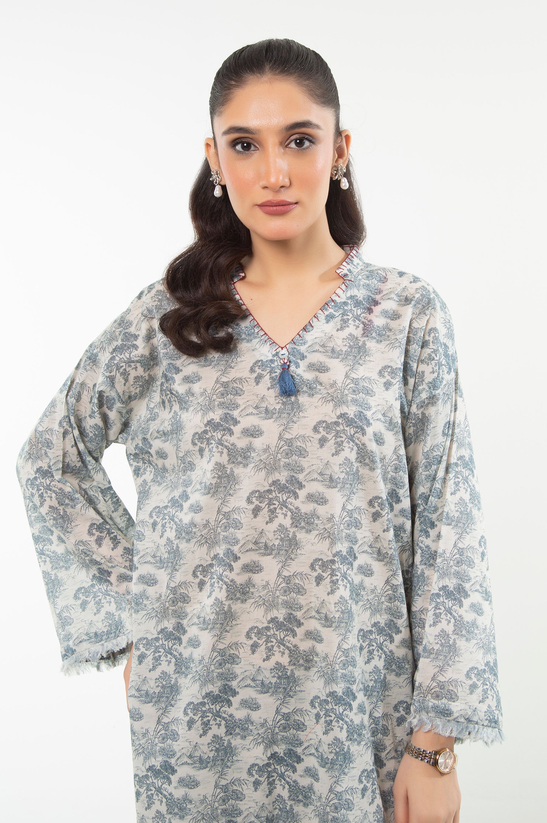 STITCHED PRINTED SHIRT BOTTOM