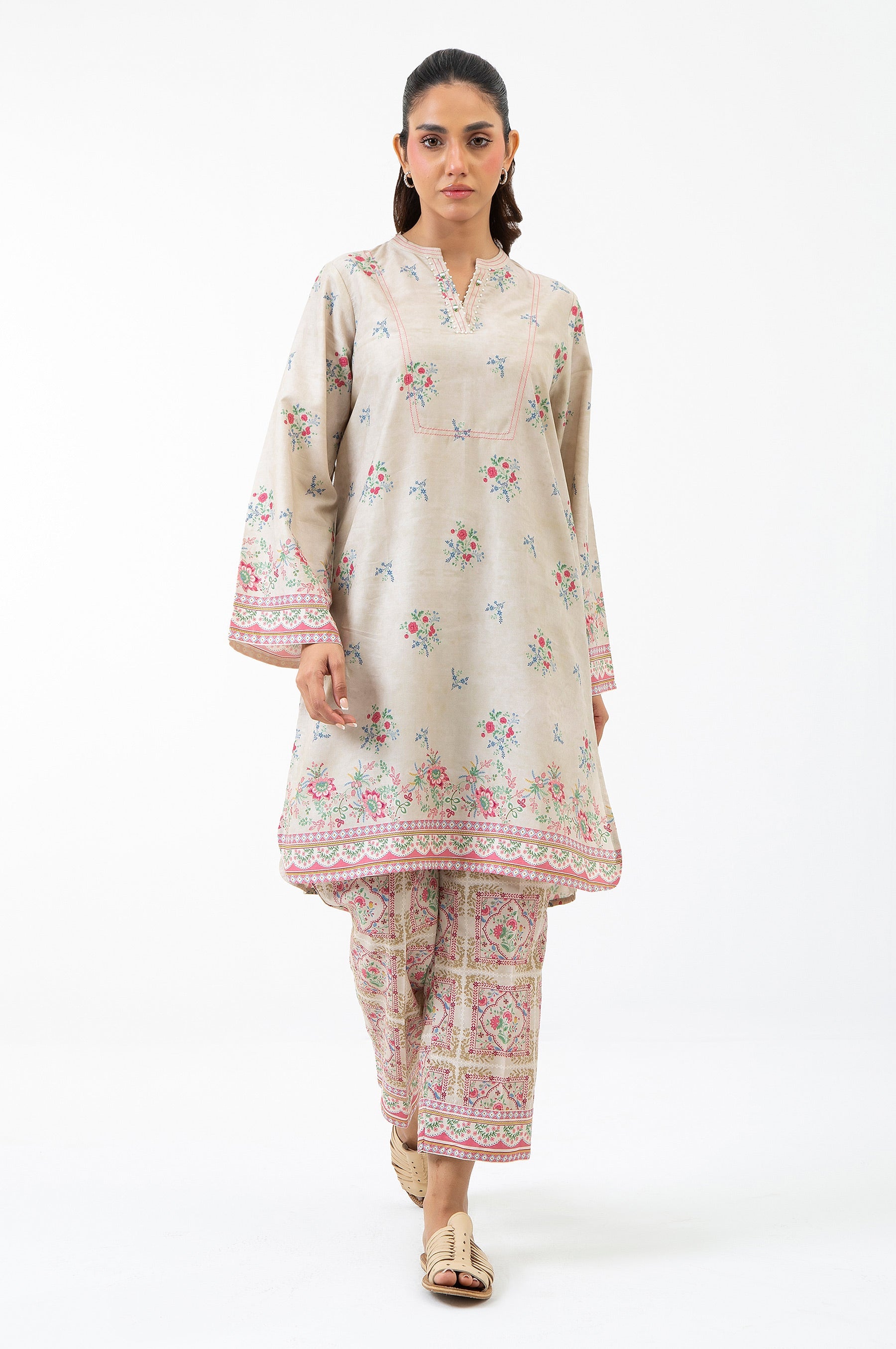 STITCHED EMBROIDERED CAMBRIC SUIT (FACTORY E-OUTLET)
