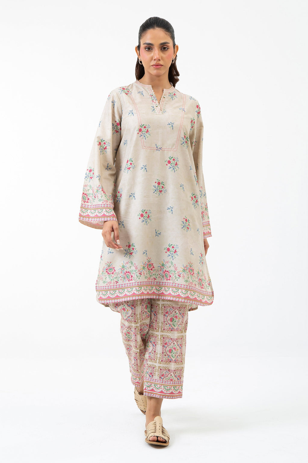 STITCHED EMBROIDERED CAMBRIC SUIT