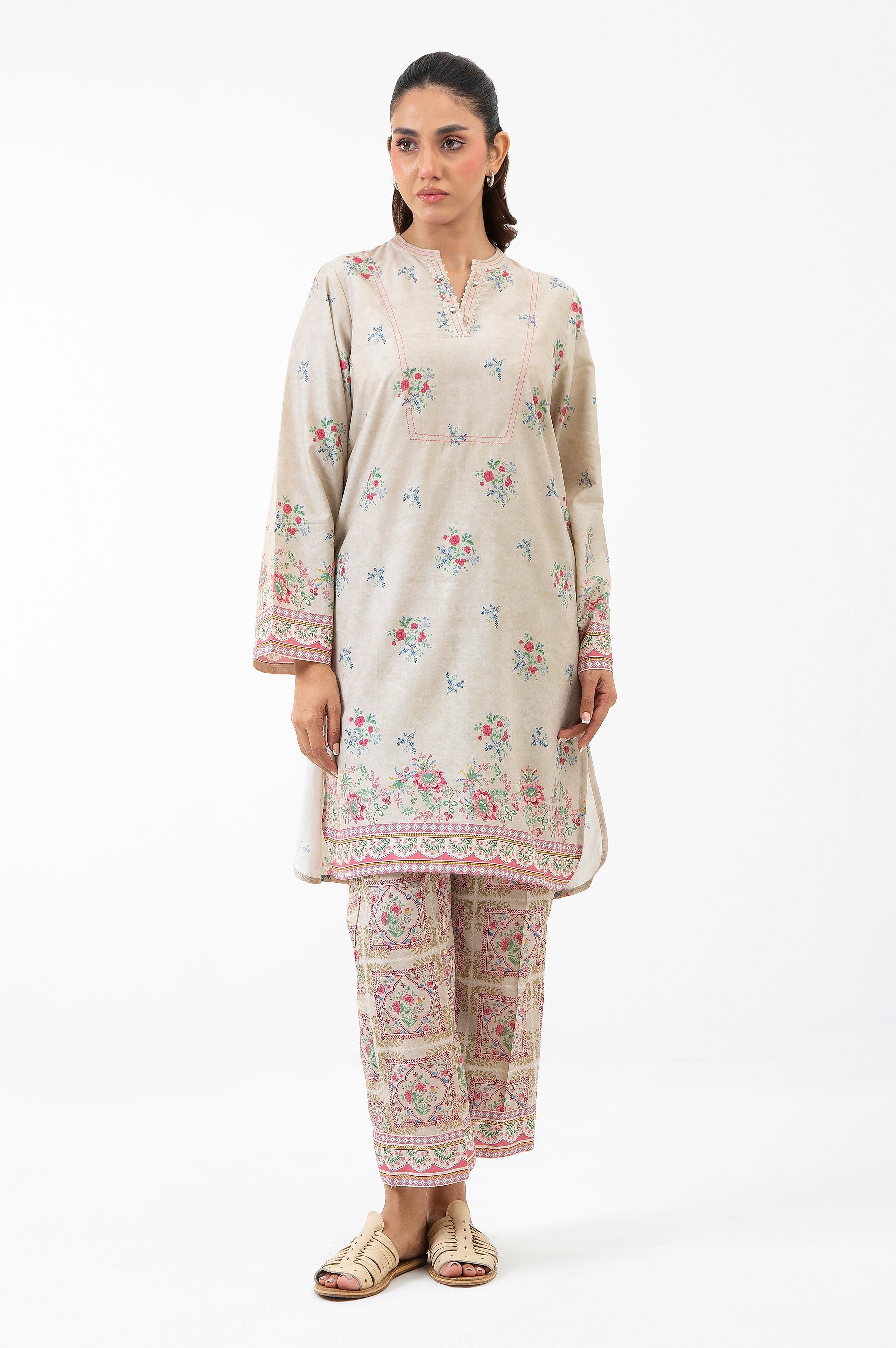 STITCHED EMBROIDERED CAMBRIC SUIT (FACTORY E-OUTLET)