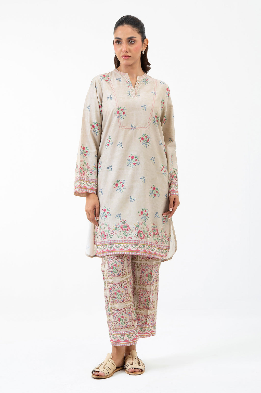 STITCHED EMBROIDERED CAMBRIC SUIT