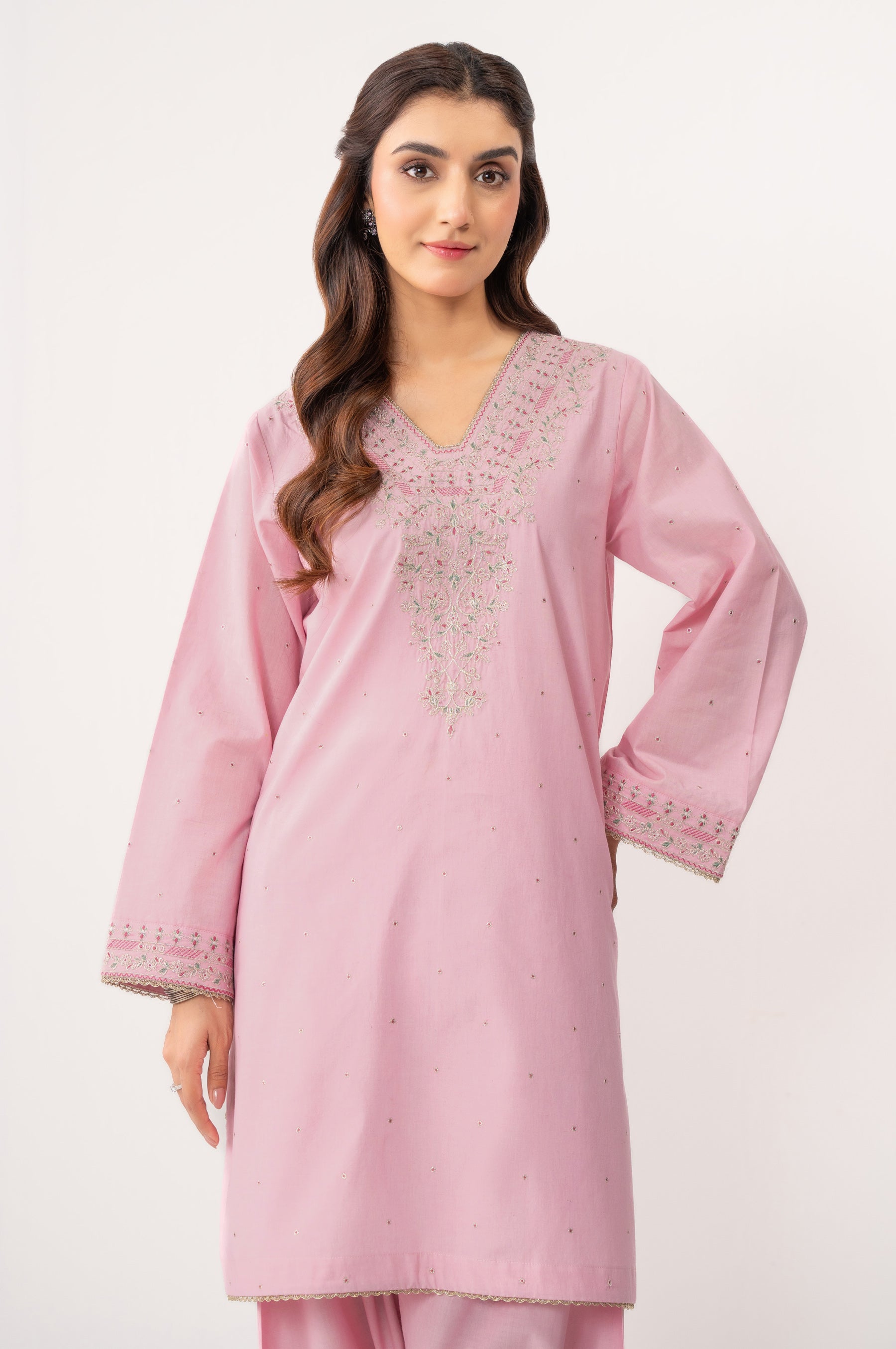 STITCHED EMBROIDERED CAMBRIC SHIRT BOTTOM