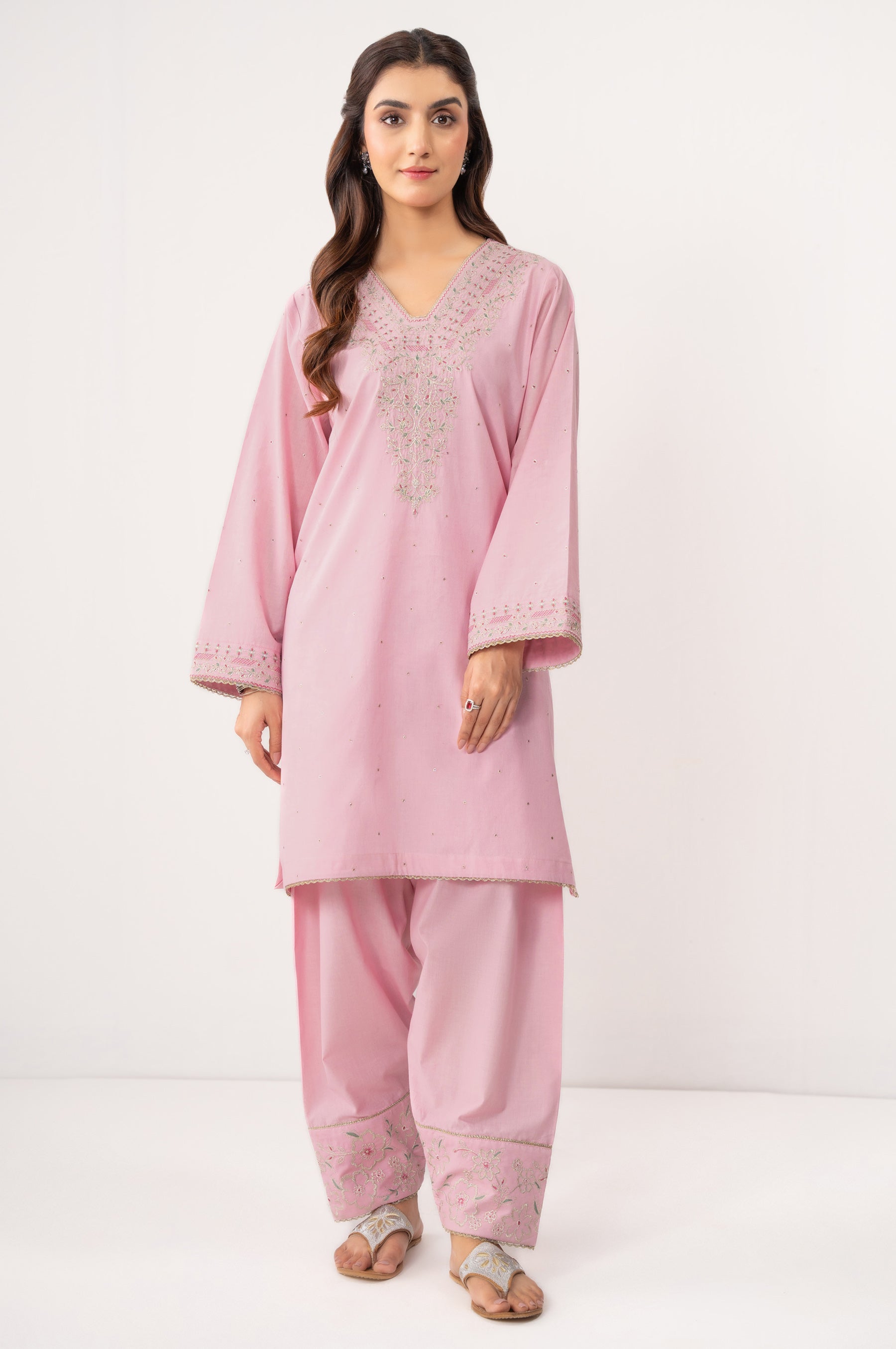 STITCHED EMBROIDERED CAMBRIC SHIRT BOTTOM