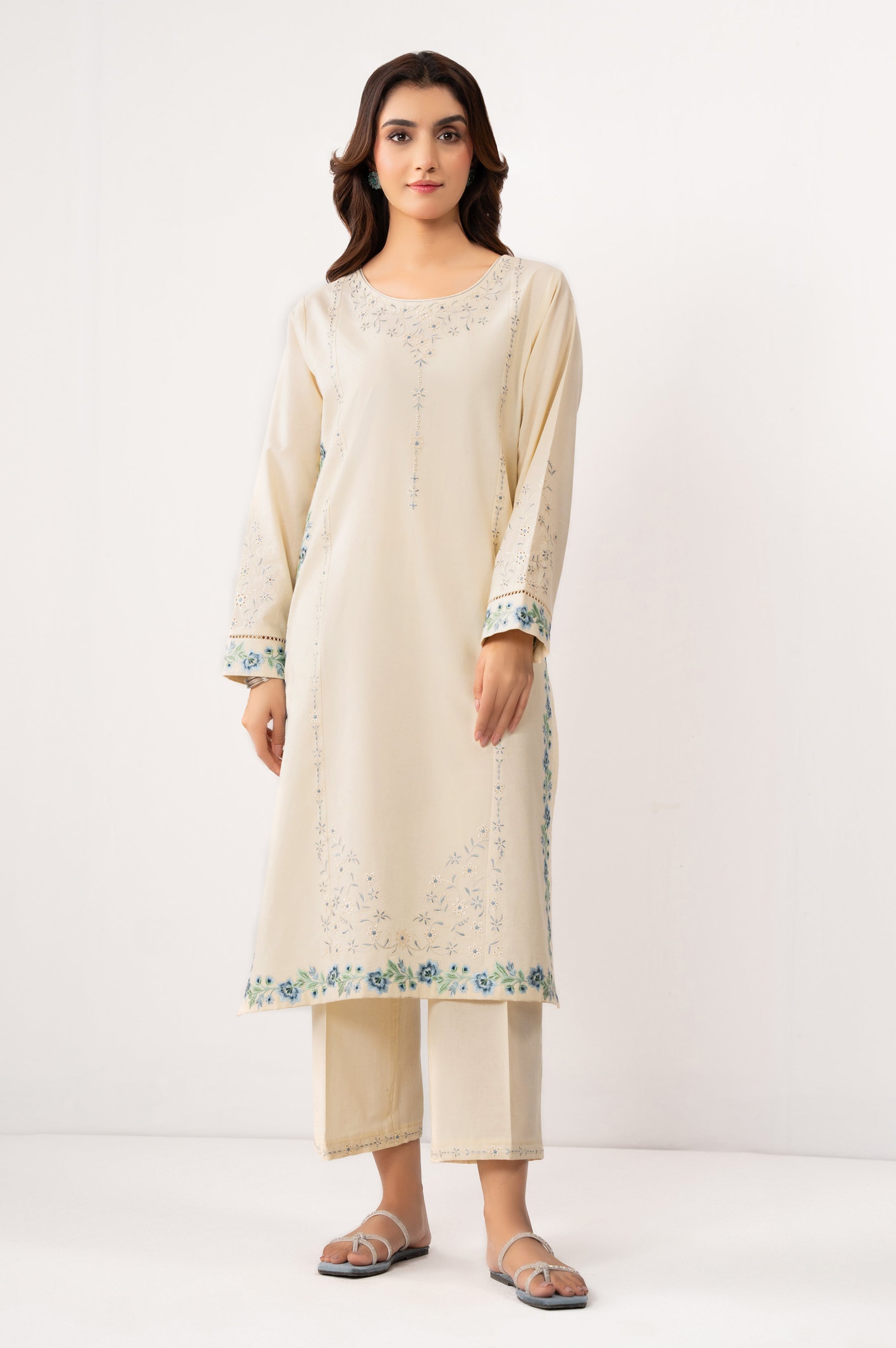STITCHED EMBROIDERED CAMBRIC SHIRT BOTTOM