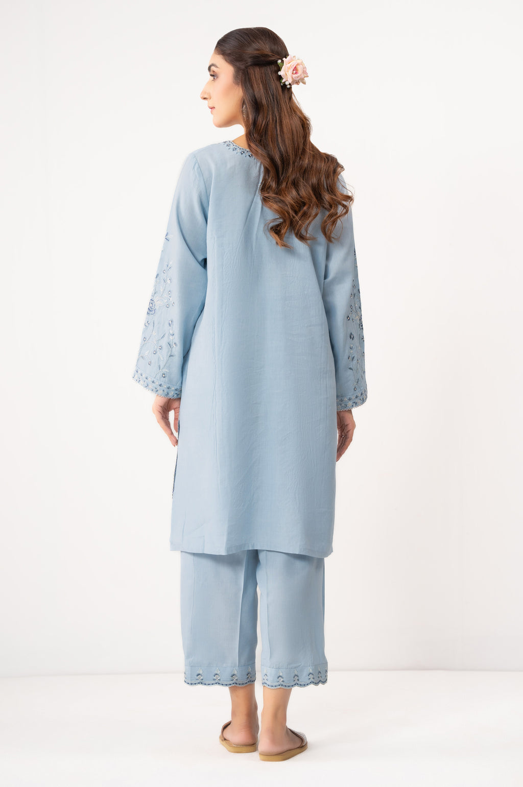 STITCHED EMBROIDERED COTTON LINEN VISCOSE SHIRT BOTTOM