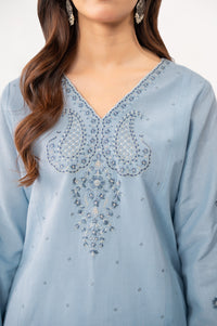 STITCHED EMBROIDERED COTTON LINEN VISCOSE SHIRT BOTTOM