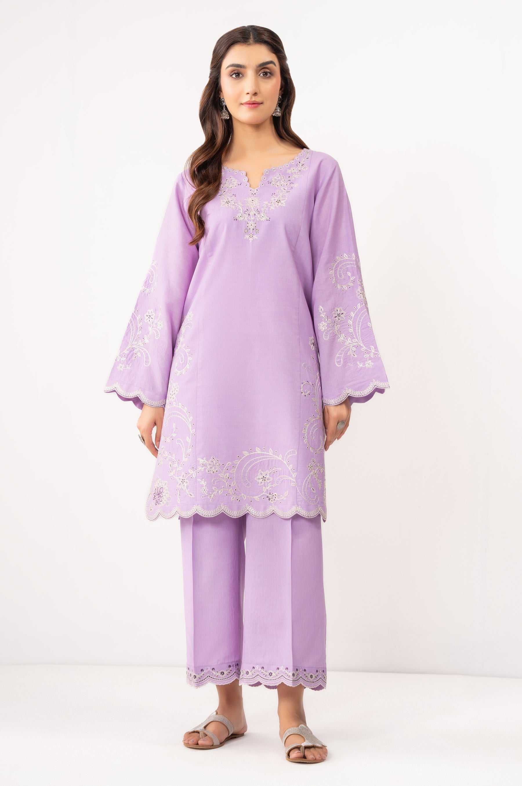 STITCHED EMBROIDERED COTTON LINEN VISCOSE SHIRT BOTTOM