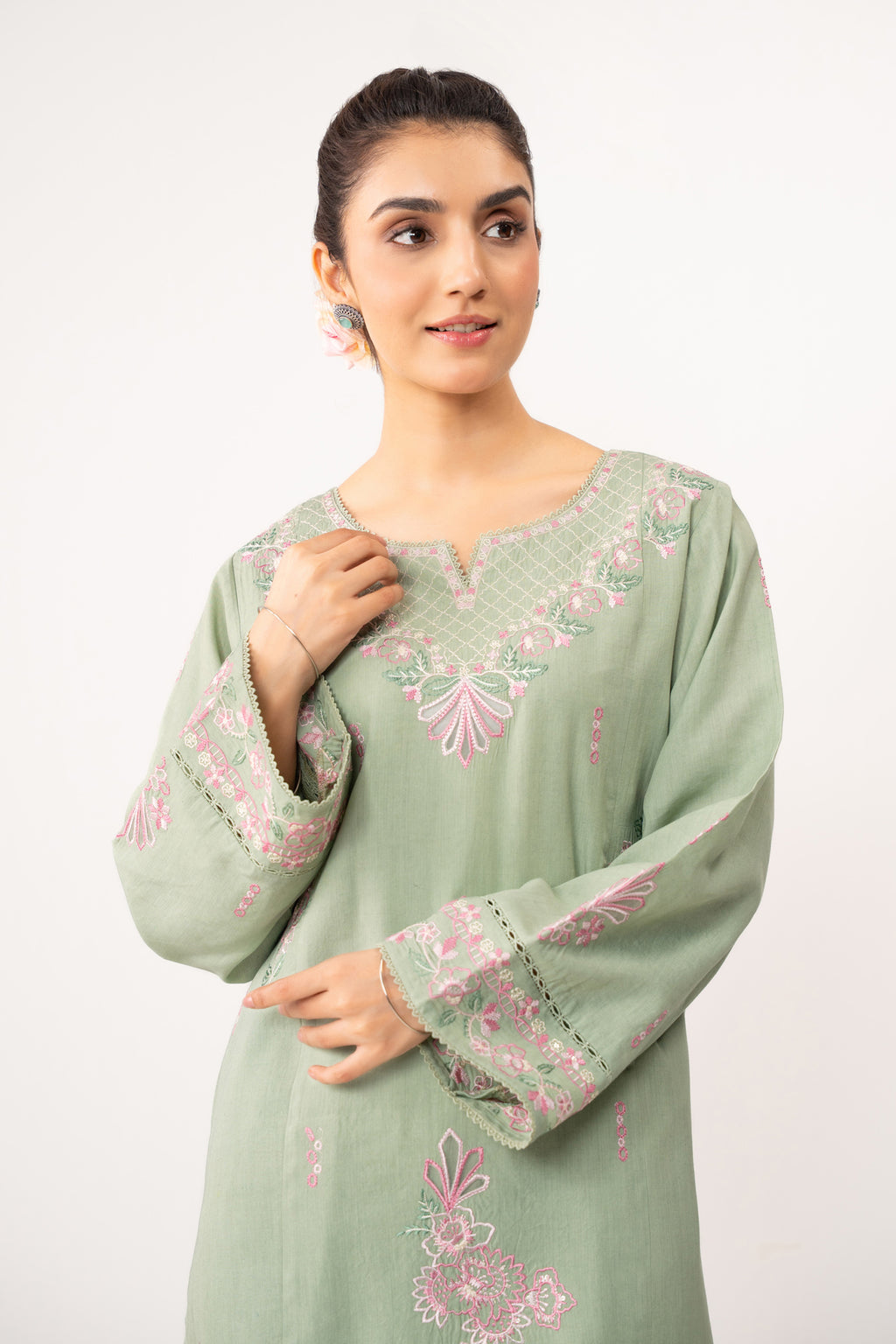 STITCHED EMBROIDERED COTTON LINEN SUIT