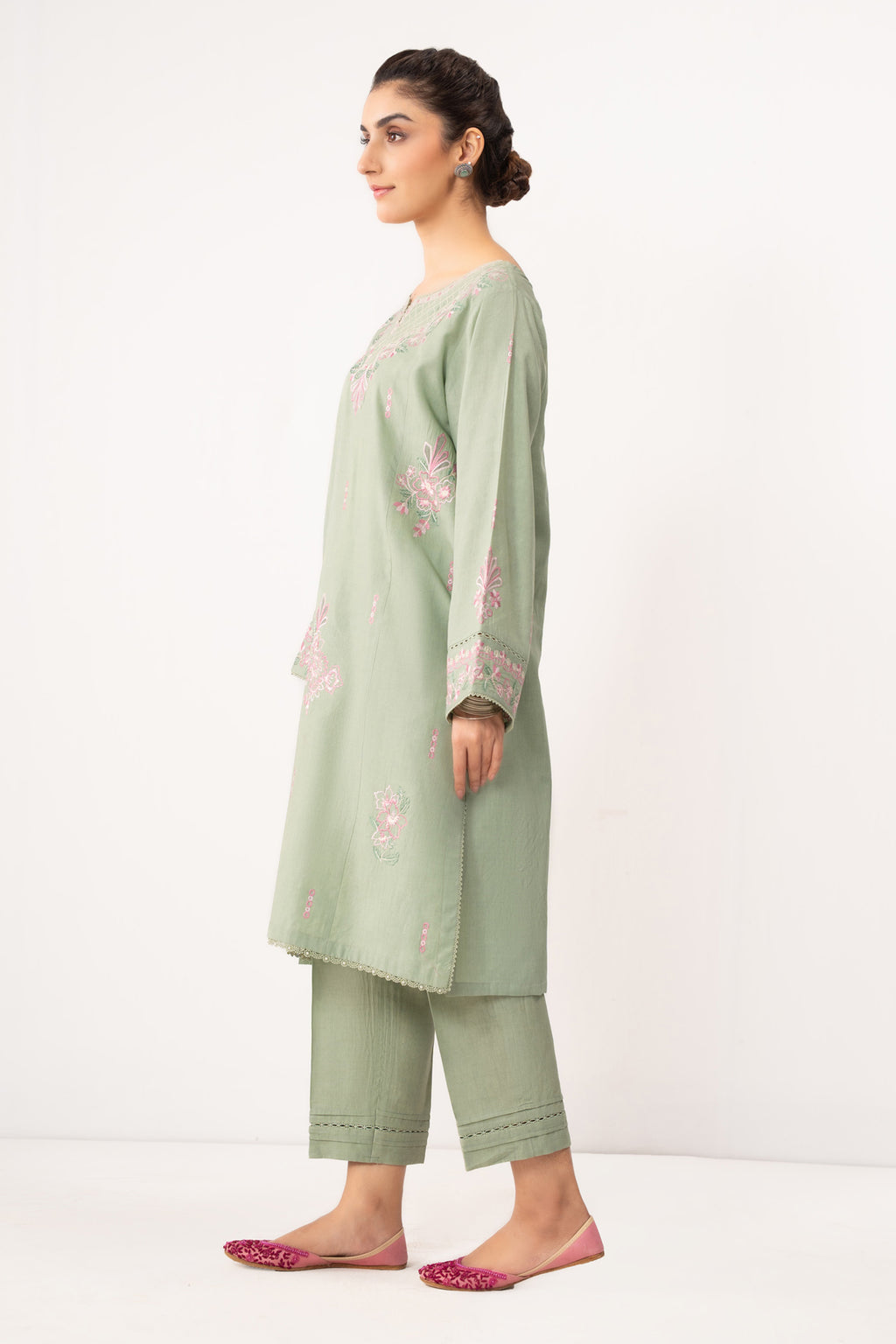 STITCHED EMBROIDERED COTTON LINEN SUIT