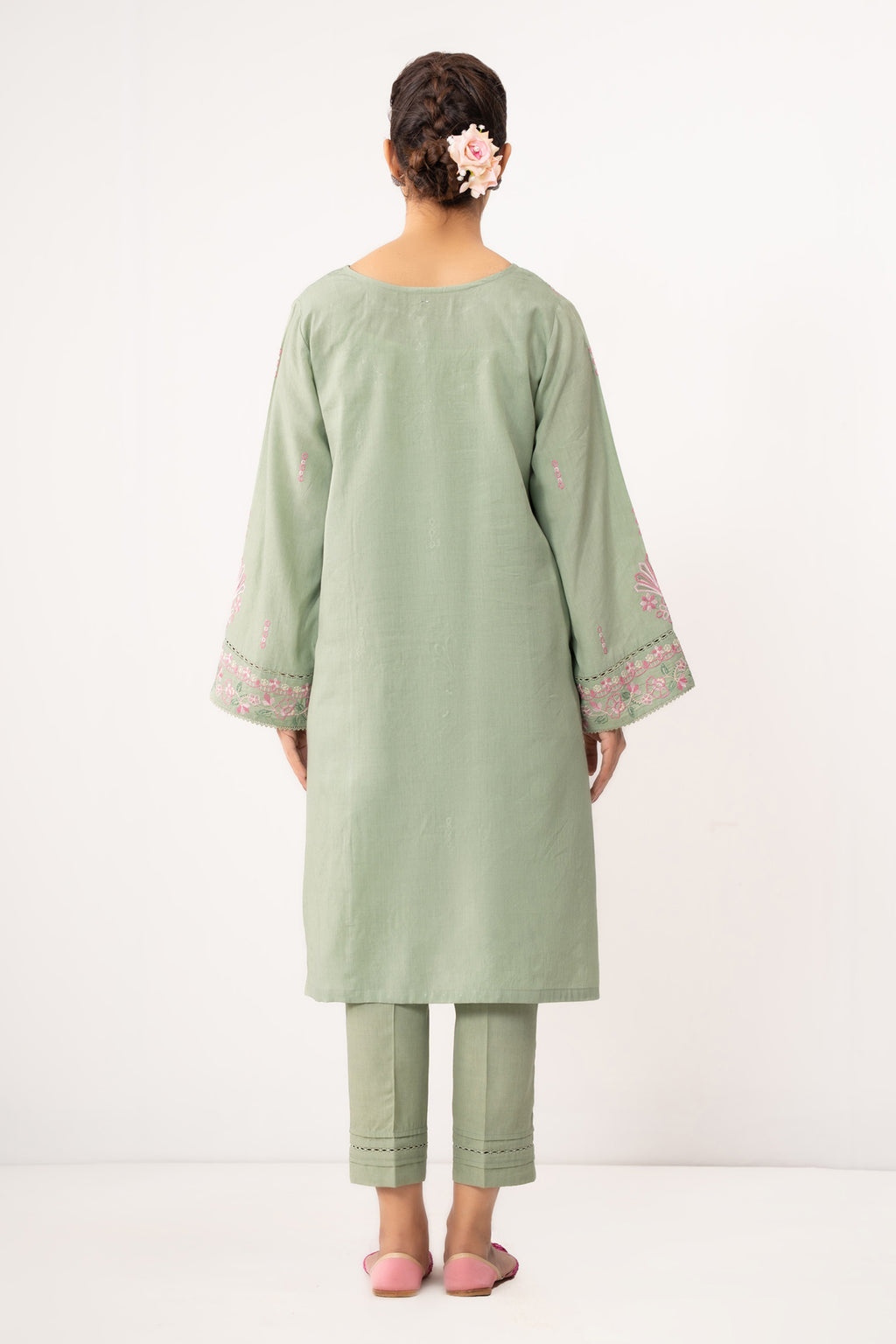 STITCHED EMBROIDERED COTTON LINEN SUIT