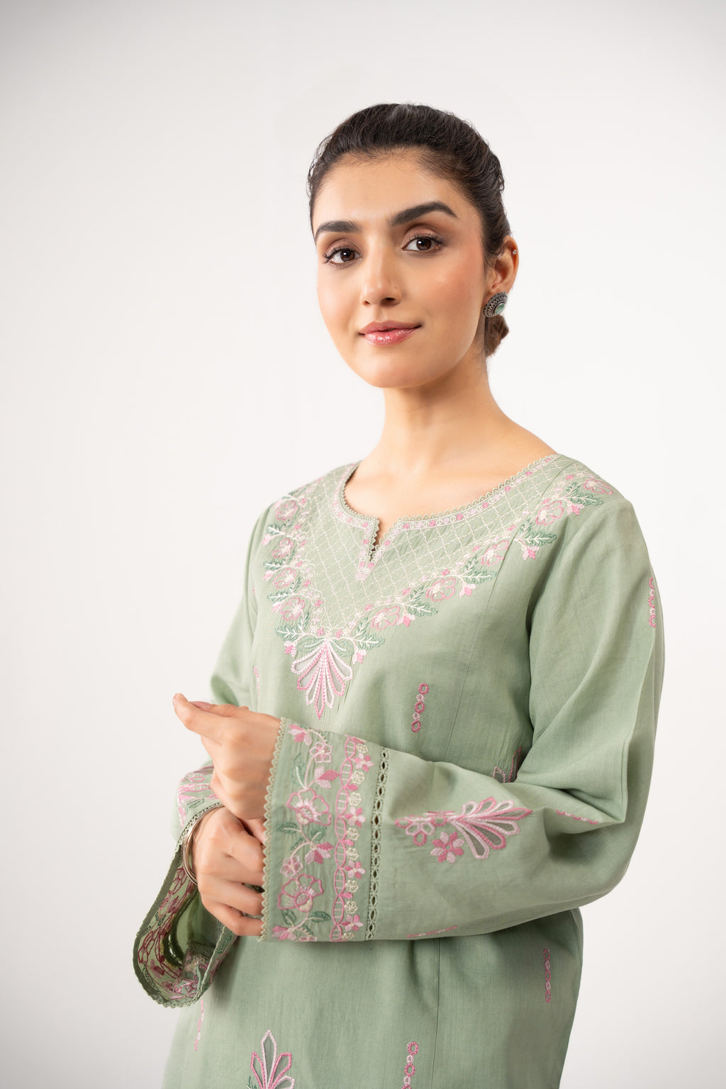 STITCHED EMBROIDERED COTTON LINEN SUIT