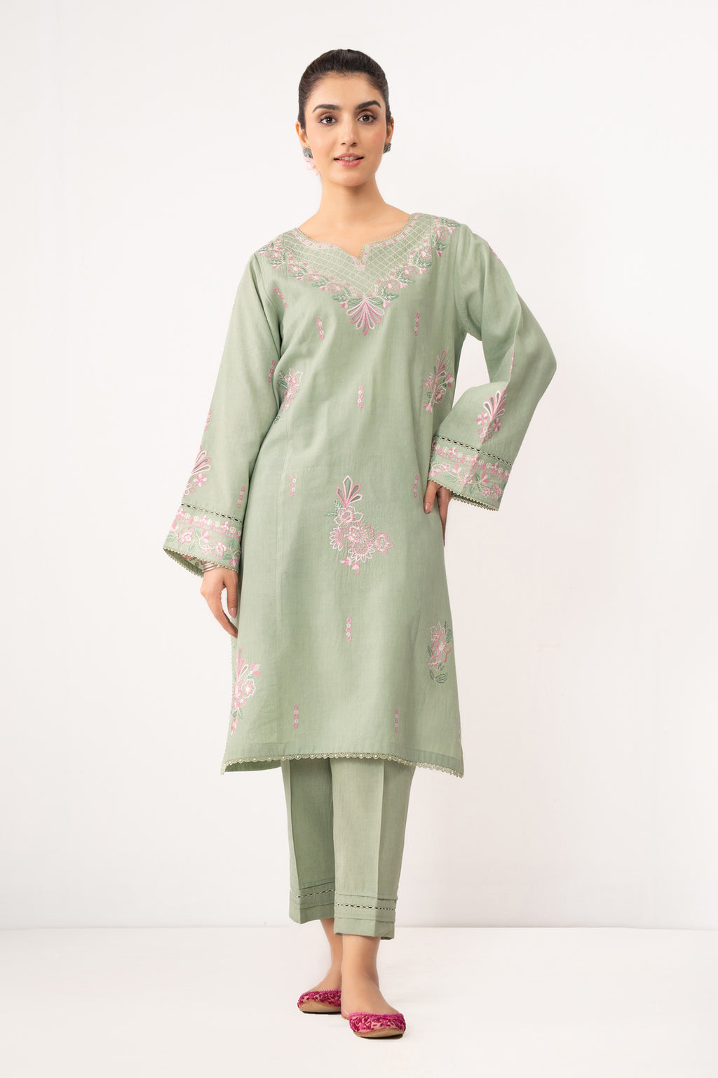 STITCHED EMBROIDERED COTTON LINEN SUIT