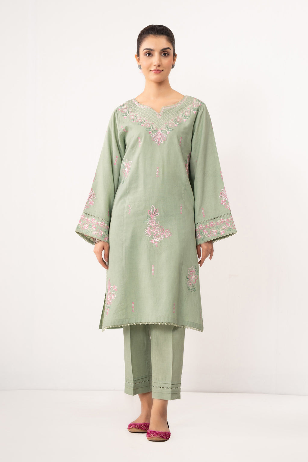 STITCHED EMBROIDERED COTTON LINEN SUIT