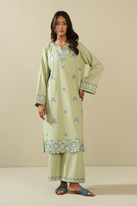 STITCHED EMBROIDERED COTTON LINEN SUIT