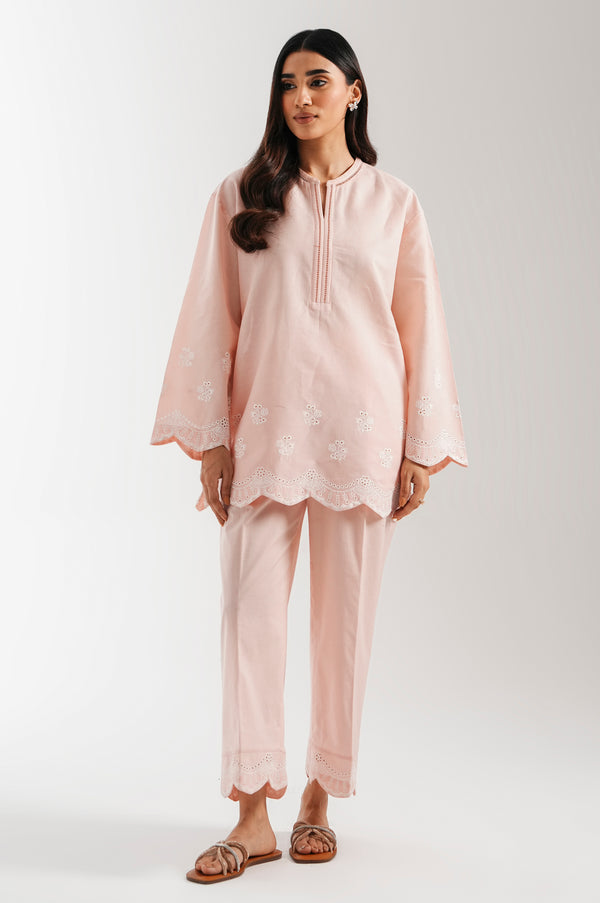 Stitched 2 Piece Embroidered Chikankari Cambric Suit