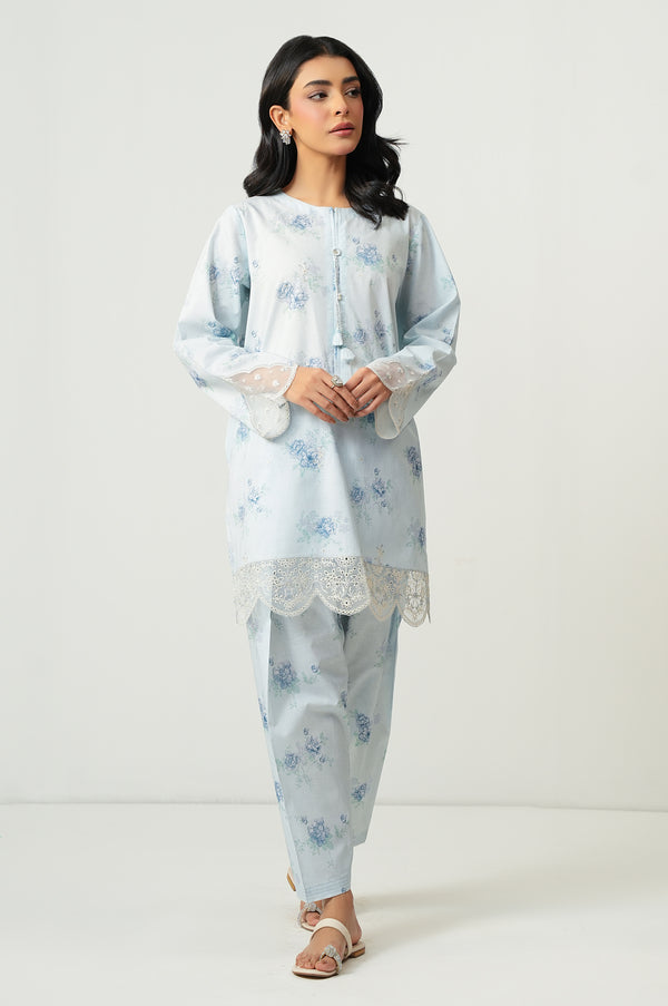Stitched 2 Piece Embroidered Slub Lawn Suit