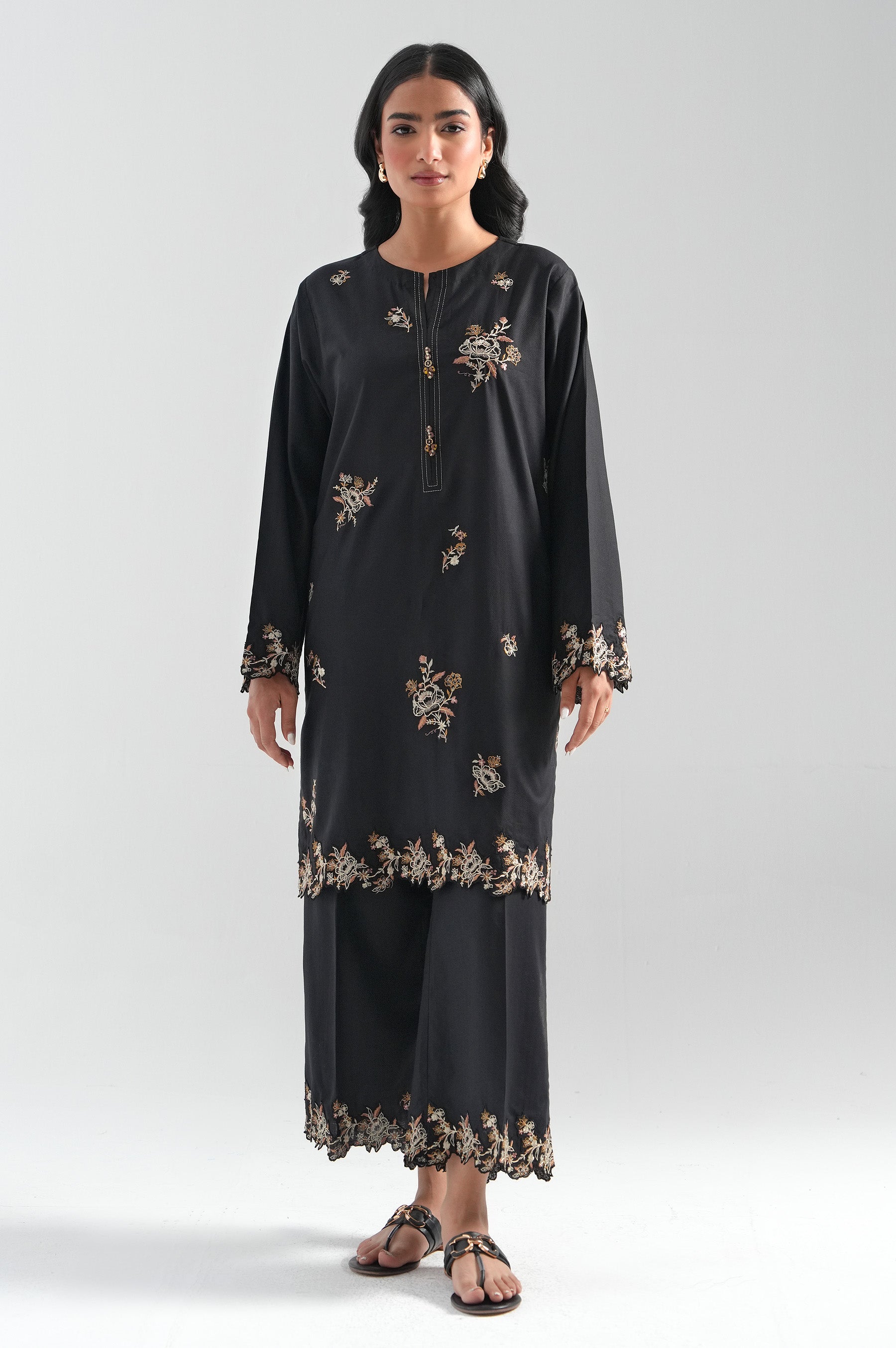 STITCHED EMBROIDERED HERRINGBONE SHIRT BOTTOM