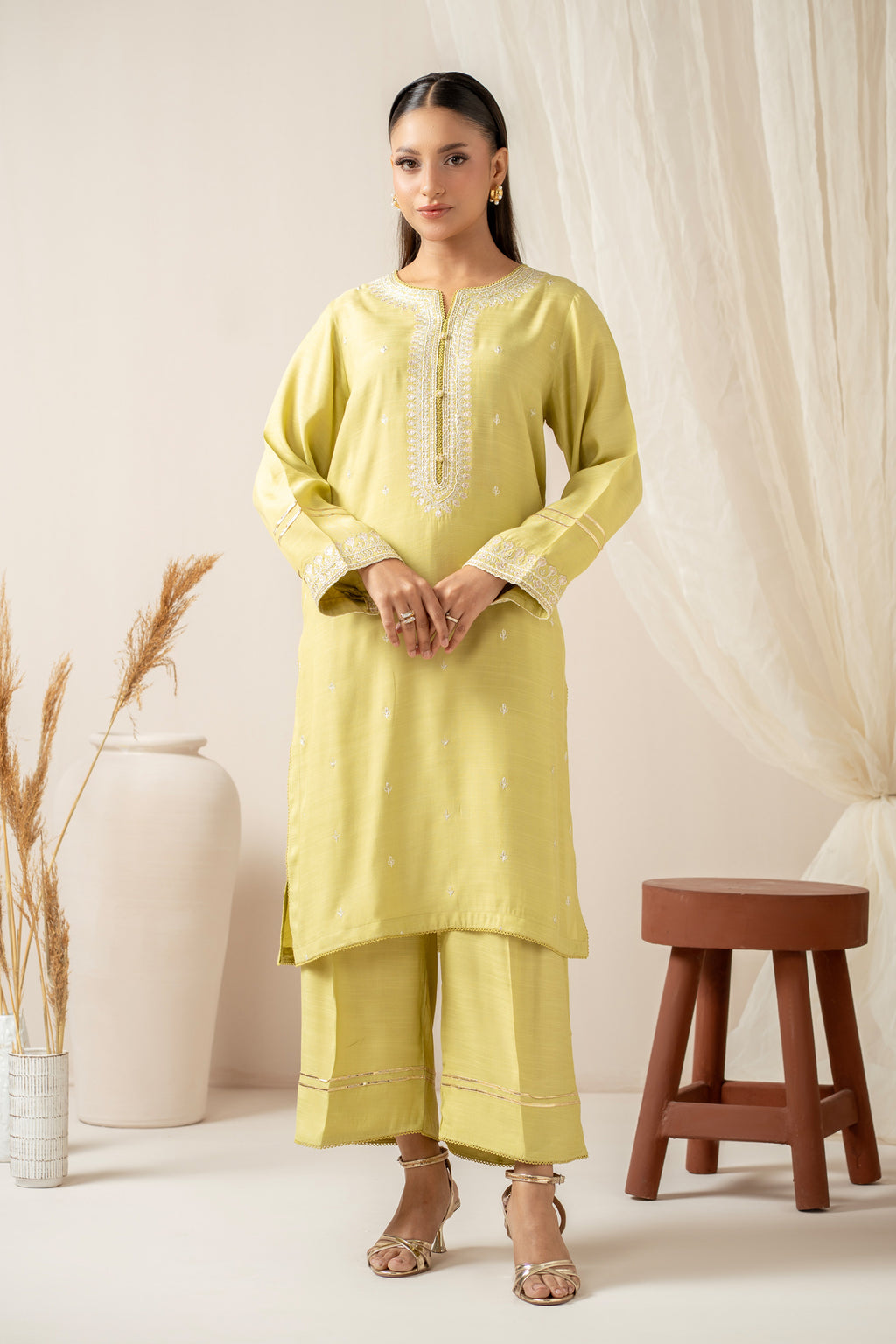 STITCHED EMBROIDERED SHIRT BOTTOM SUIT