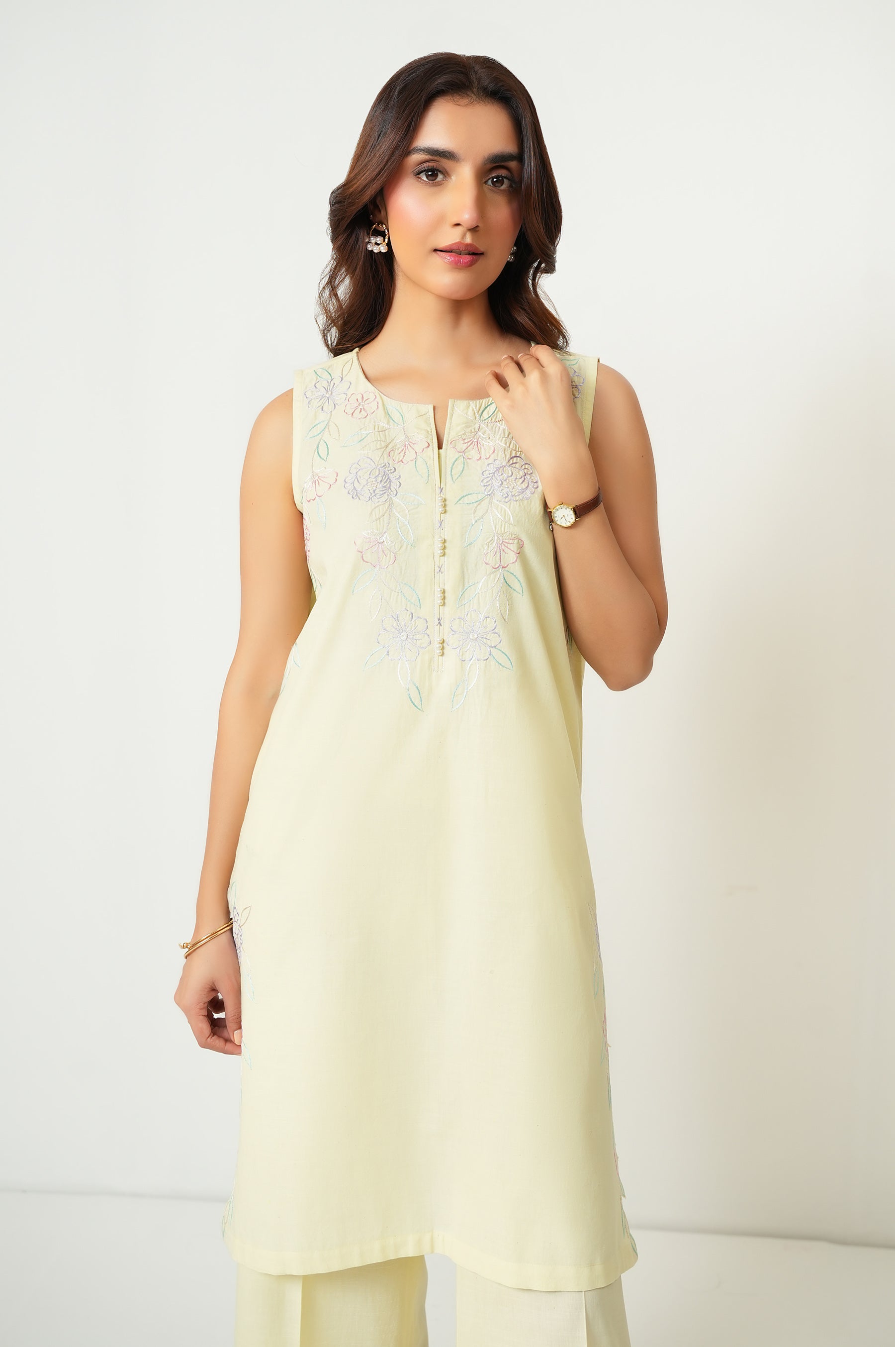 STITCHED EMBROIDERED SLUB LAWN SHIRT BOTTOM