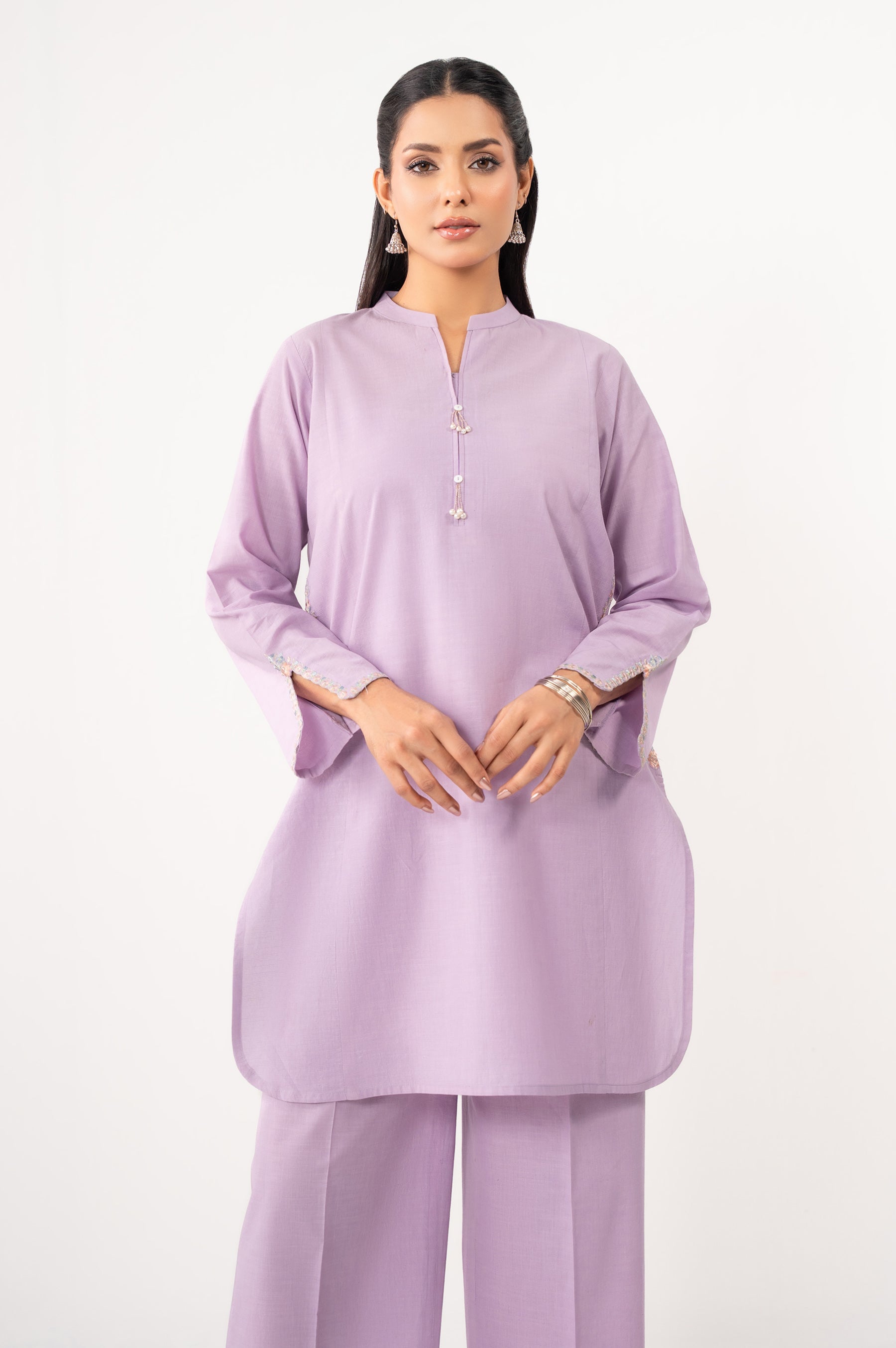 STITCHED EMBROIDERED SLUB LAWN SHIRT BOTTOM
