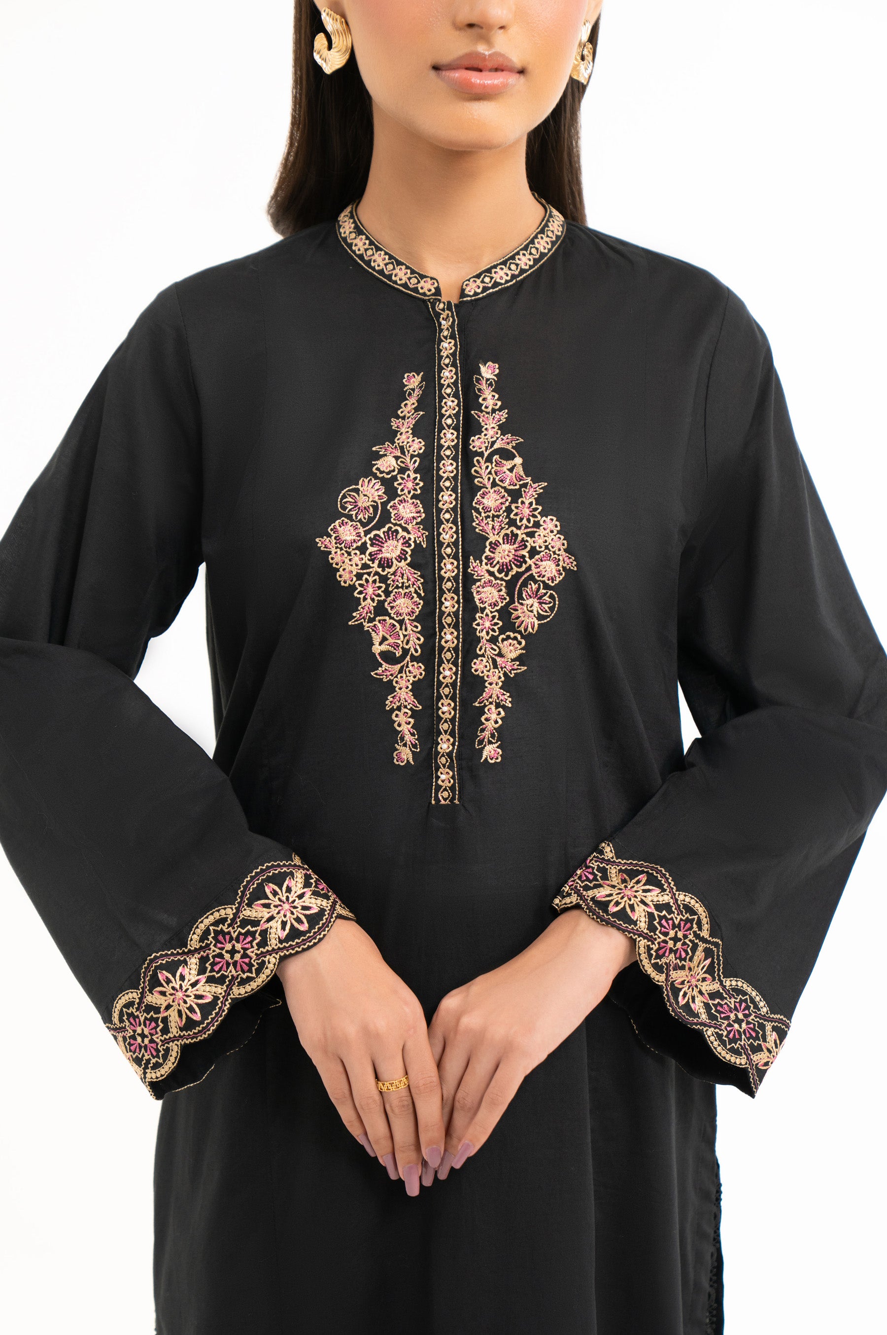 DYED EMBROIDERED STITCHED CAMBRIC SHIRT BOTTOM SUIT