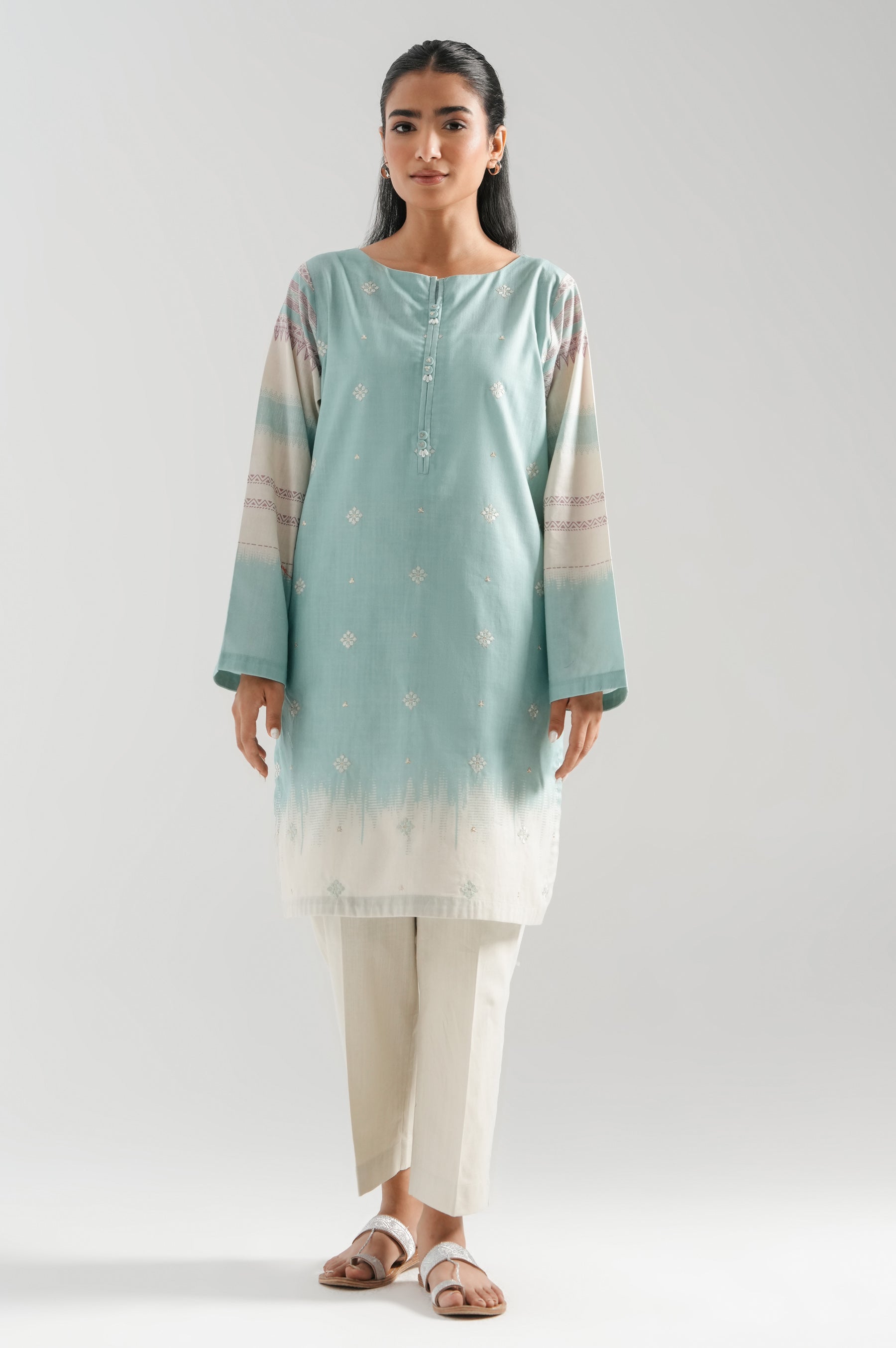 STITCHED EMBROIDERED BOTH SIDE SLUB SHIRT BOTTOM