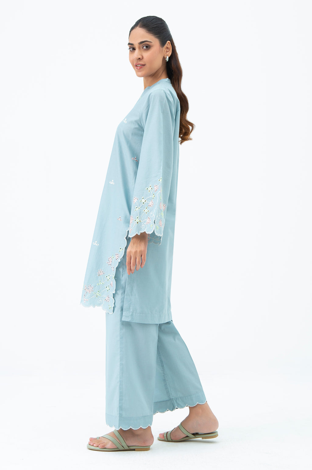 EMBROIDERED SLUB LAWN STITCHED SHIRT BOTTOM SUIT