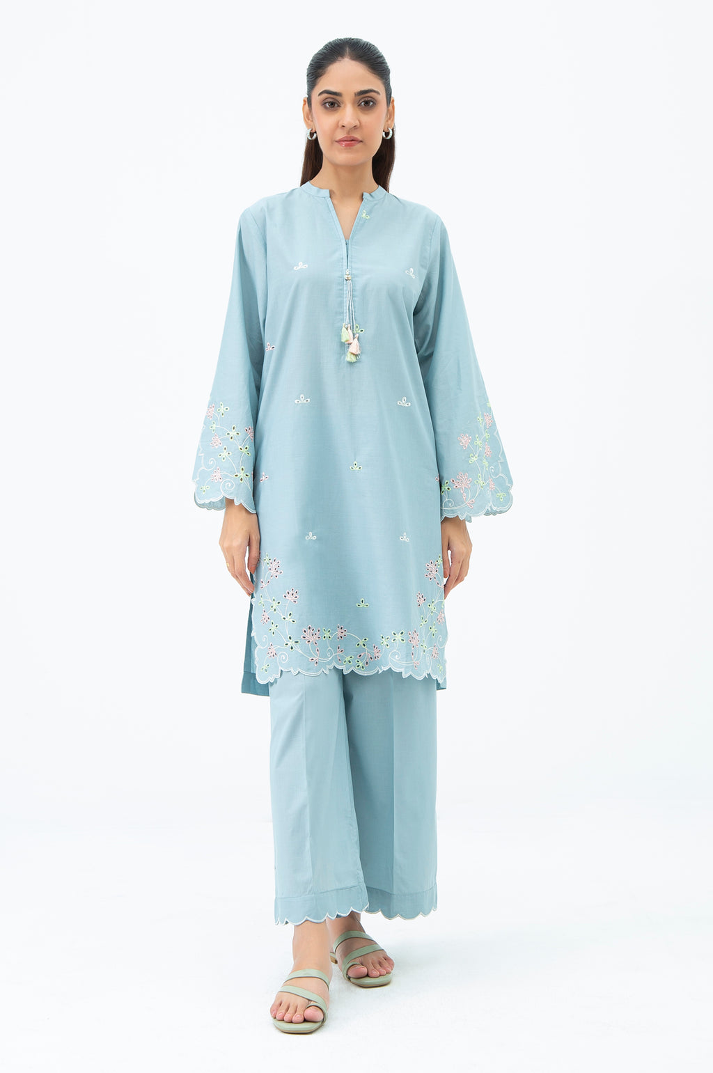 EMBROIDERED SLUB LAWN STITCHED SHIRT BOTTOM SUIT