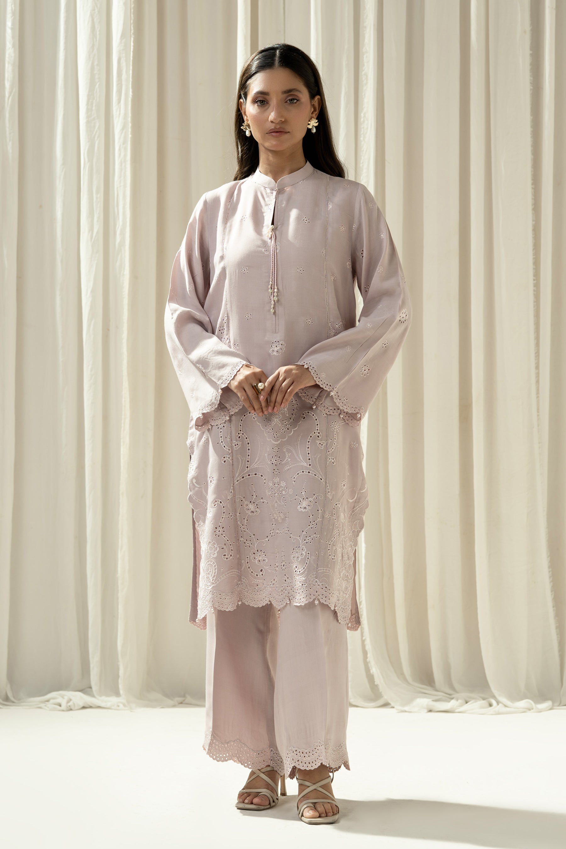 EMBROIDERED RAW SILK STITCHED 2 PIECE SUIT