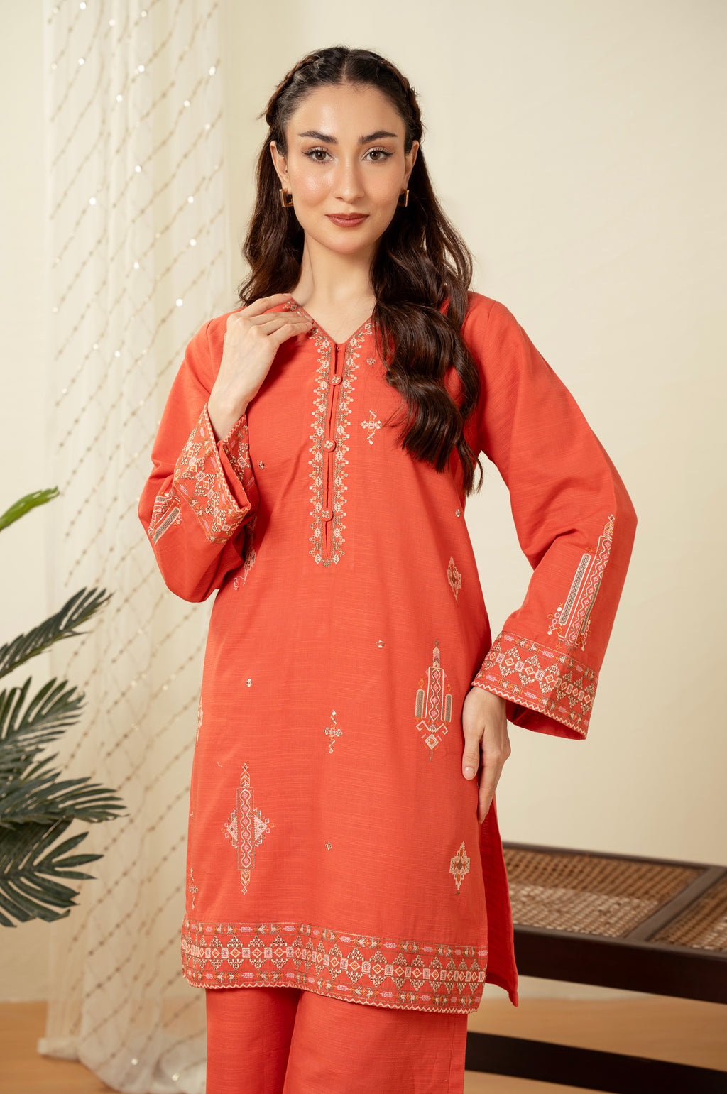 STITCHED DYED EMBROIDERED SUIT