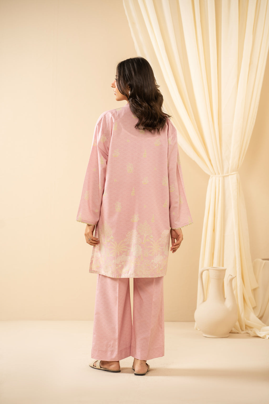 PRINTED COTTON LINEN VISCOSE STITCHED 2 PIECE SUIT
