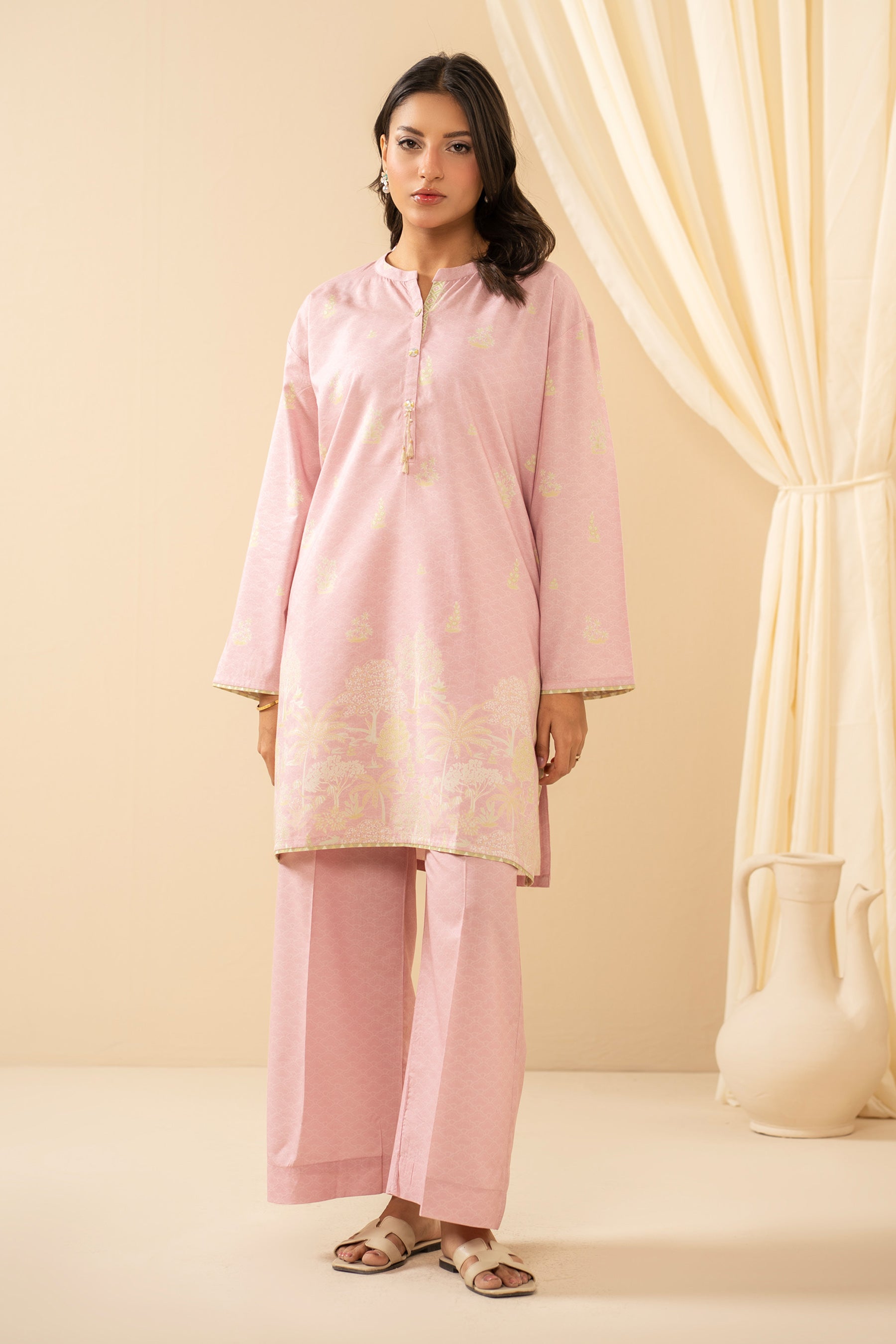 PRINTED COTTON LINEN VISCOSE STITCHED 2 PIECE SUIT