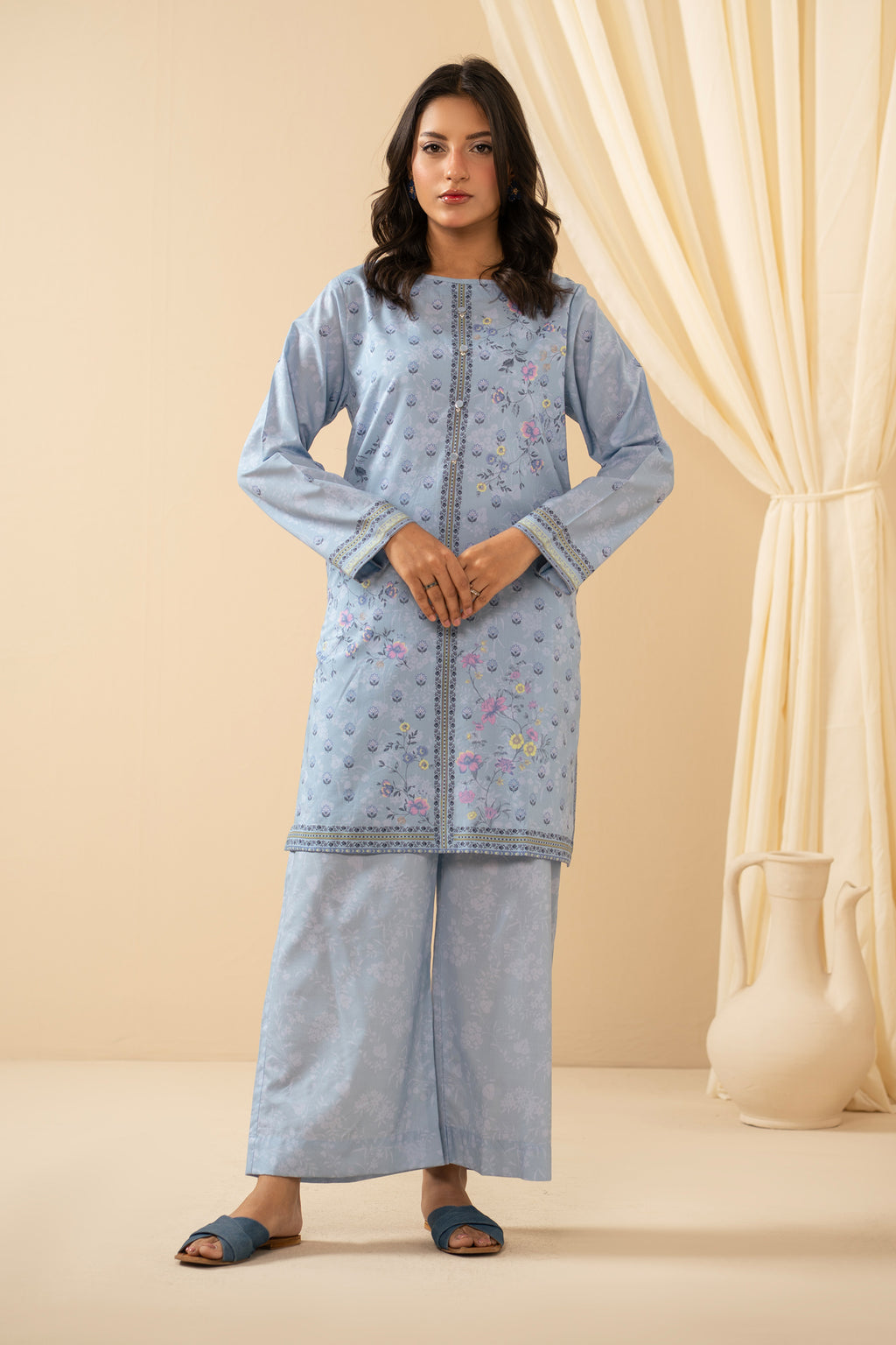 STITCHED PRINTED COTTON LINEN VISCOSE SUIT