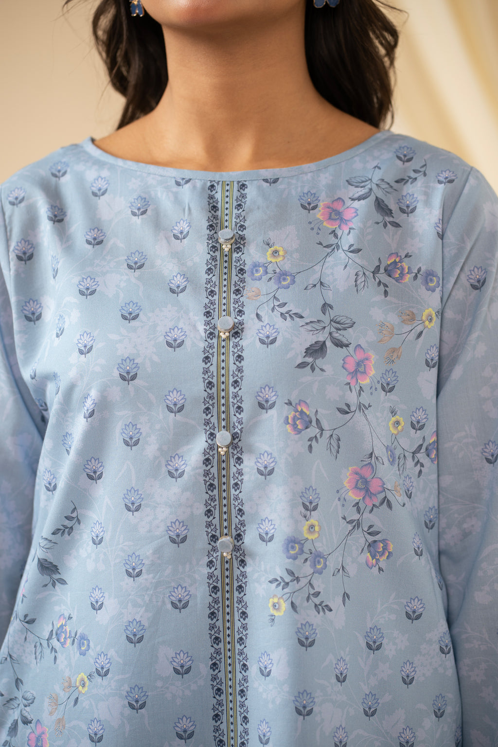STITCHED PRINTED COTTON LINEN VISCOSE SUIT
