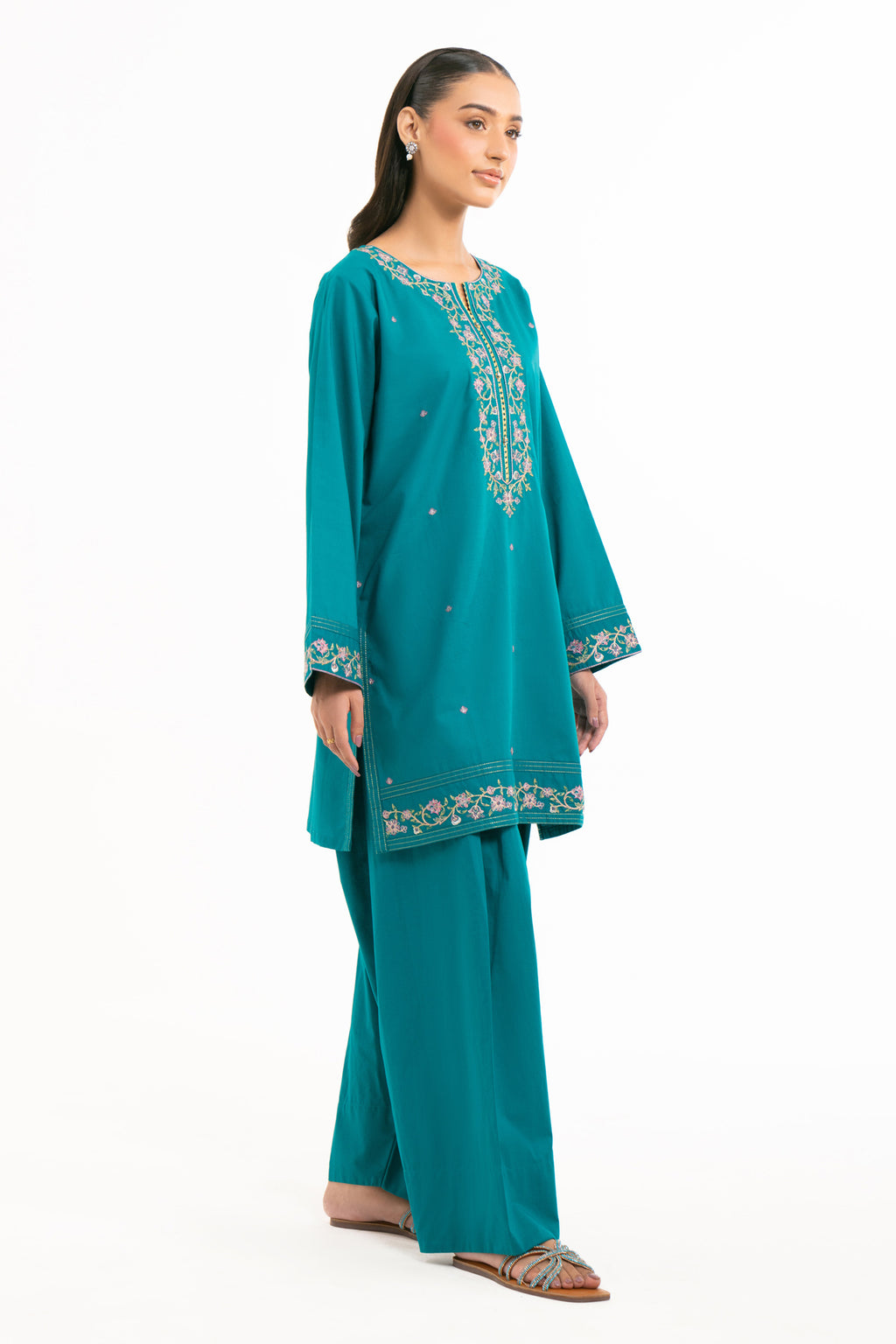EMBROIDERED CAMBRIC STITCHED 2 PIECE SUIT