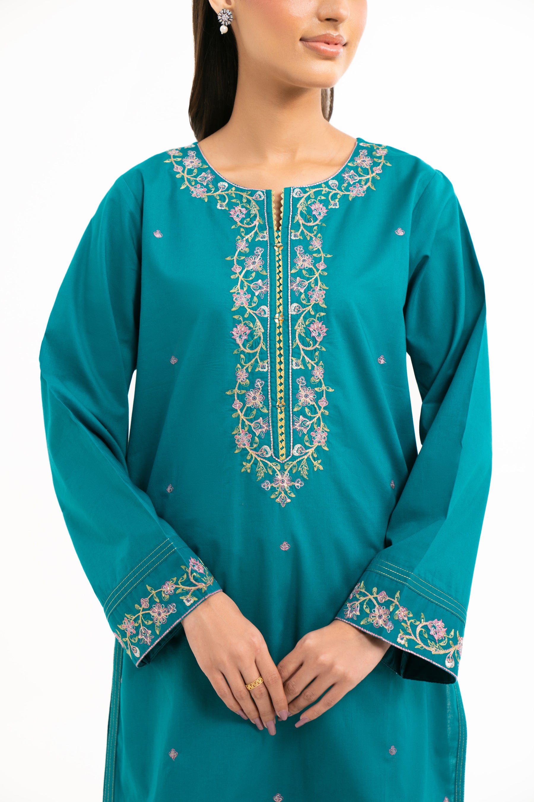 EMBROIDERED CAMBRIC STITCHED 2 PIECE SUIT