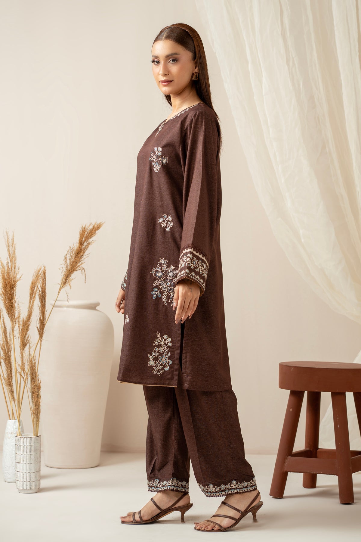 EMBROIDERED COTTON VISCOSE KARANDI STITCHED 2 PIECE SUIT