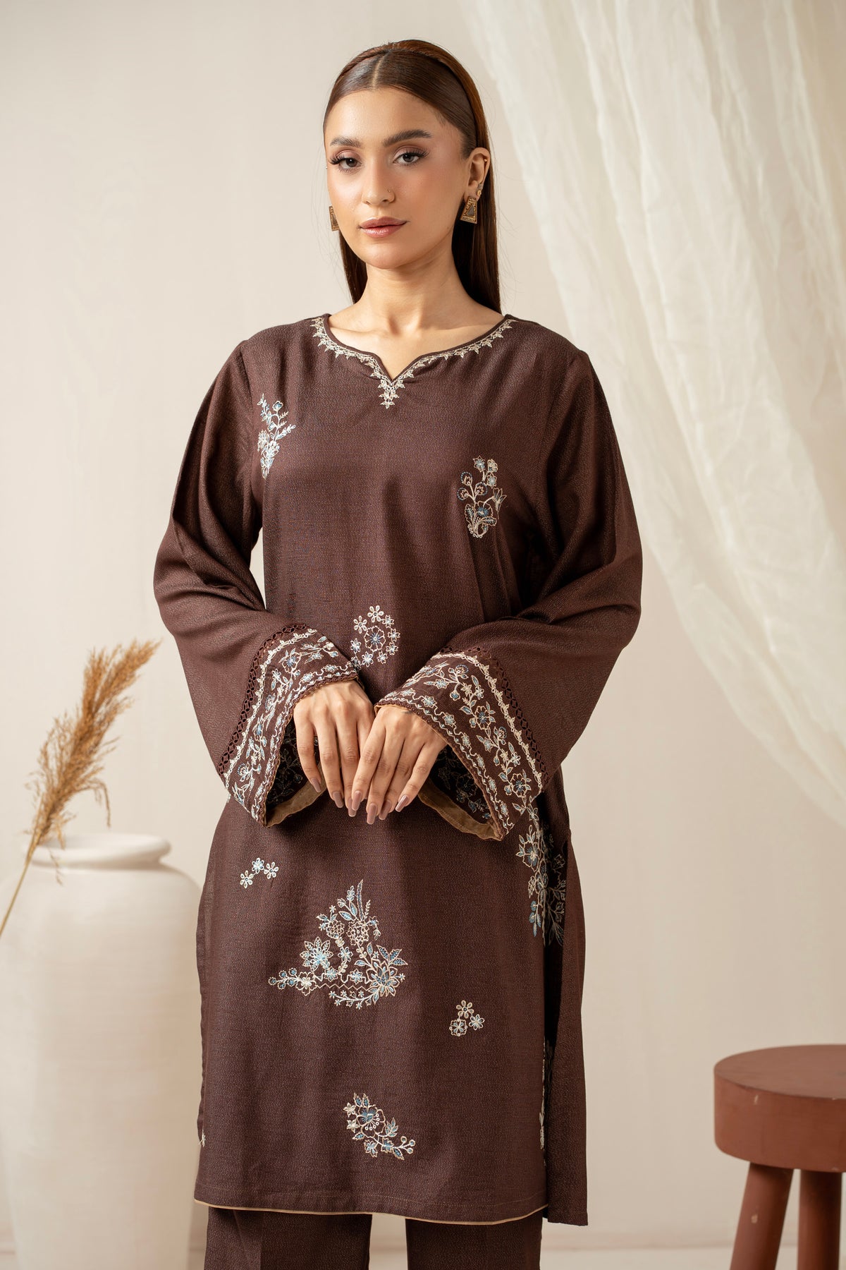 EMBROIDERED COTTON VISCOSE KARANDI STITCHED 2 PIECE SUIT