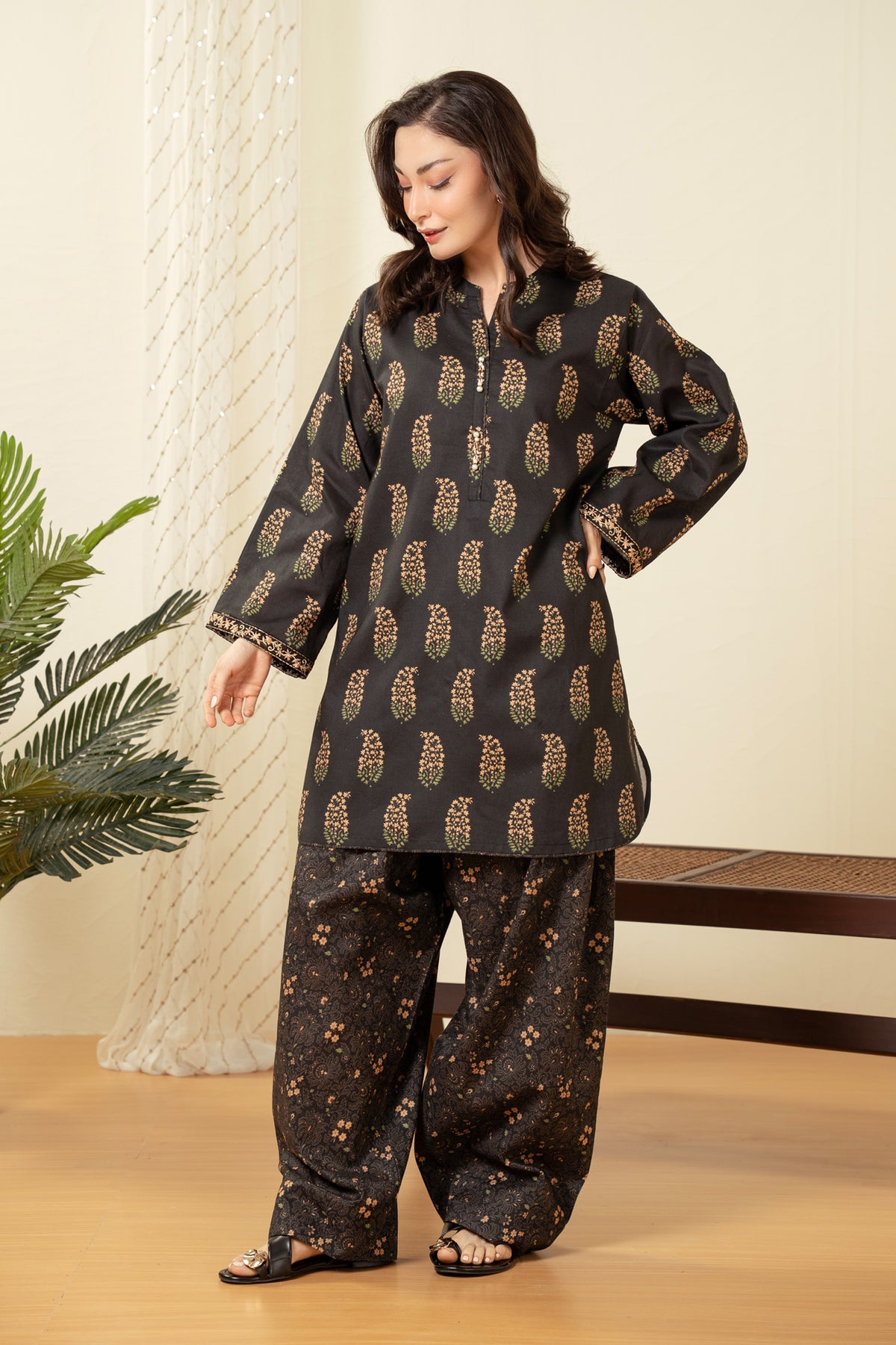 EMBROIDERED COTTON LINEN VISCOSE STITCHED 2 PIECE SUIT
