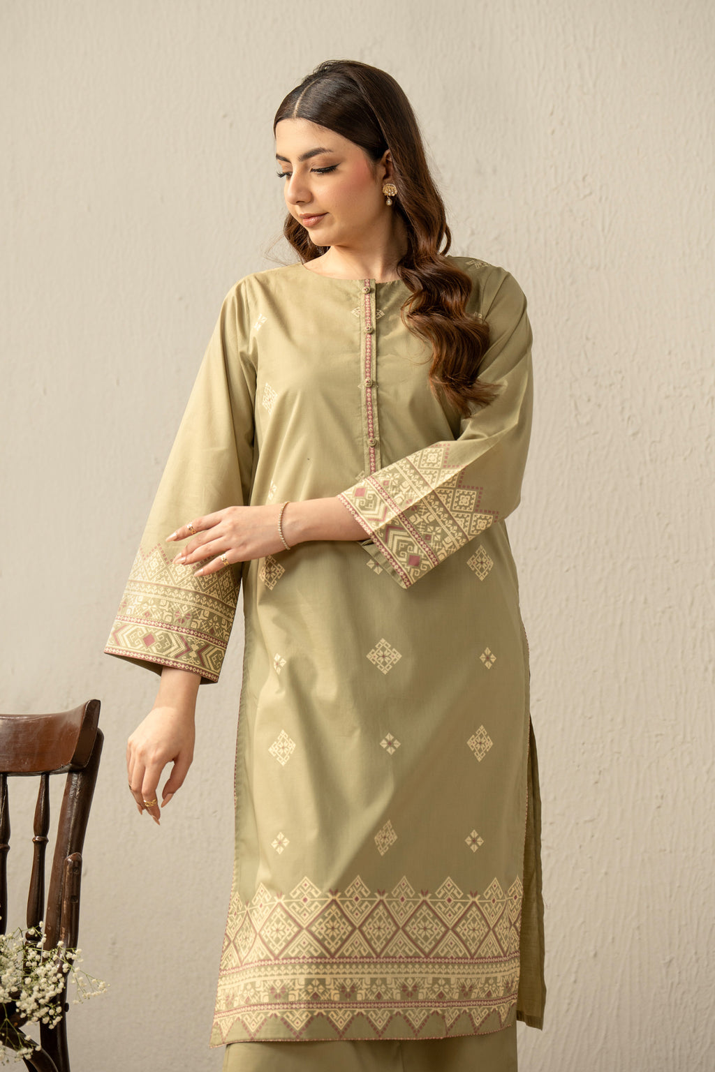 PRINTED SLUB LAWN STITCHED 2 PIECE SUIT