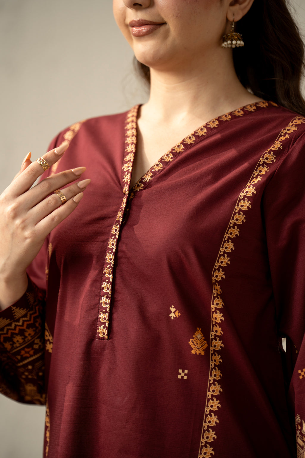 PRINTED SLUB LAWN STITCHED 2 PIECE SUIT