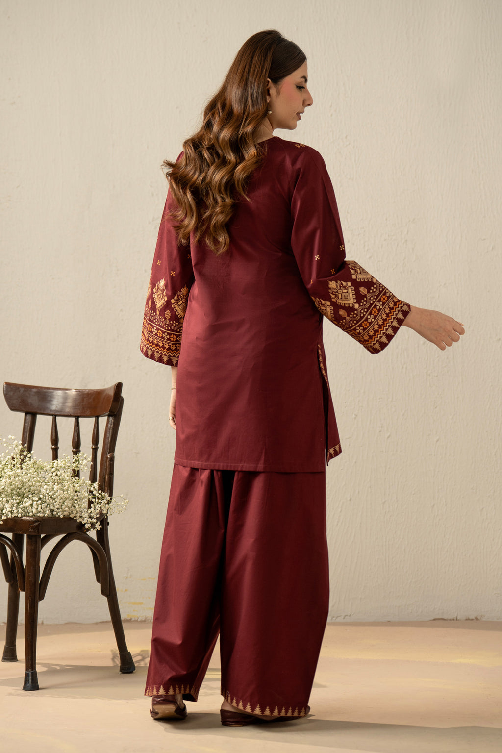 PRINTED SLUB LAWN STITCHED 2 PIECE SUIT