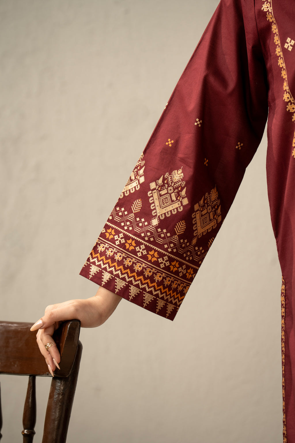 PRINTED SLUB LAWN STITCHED 2 PIECE SUIT