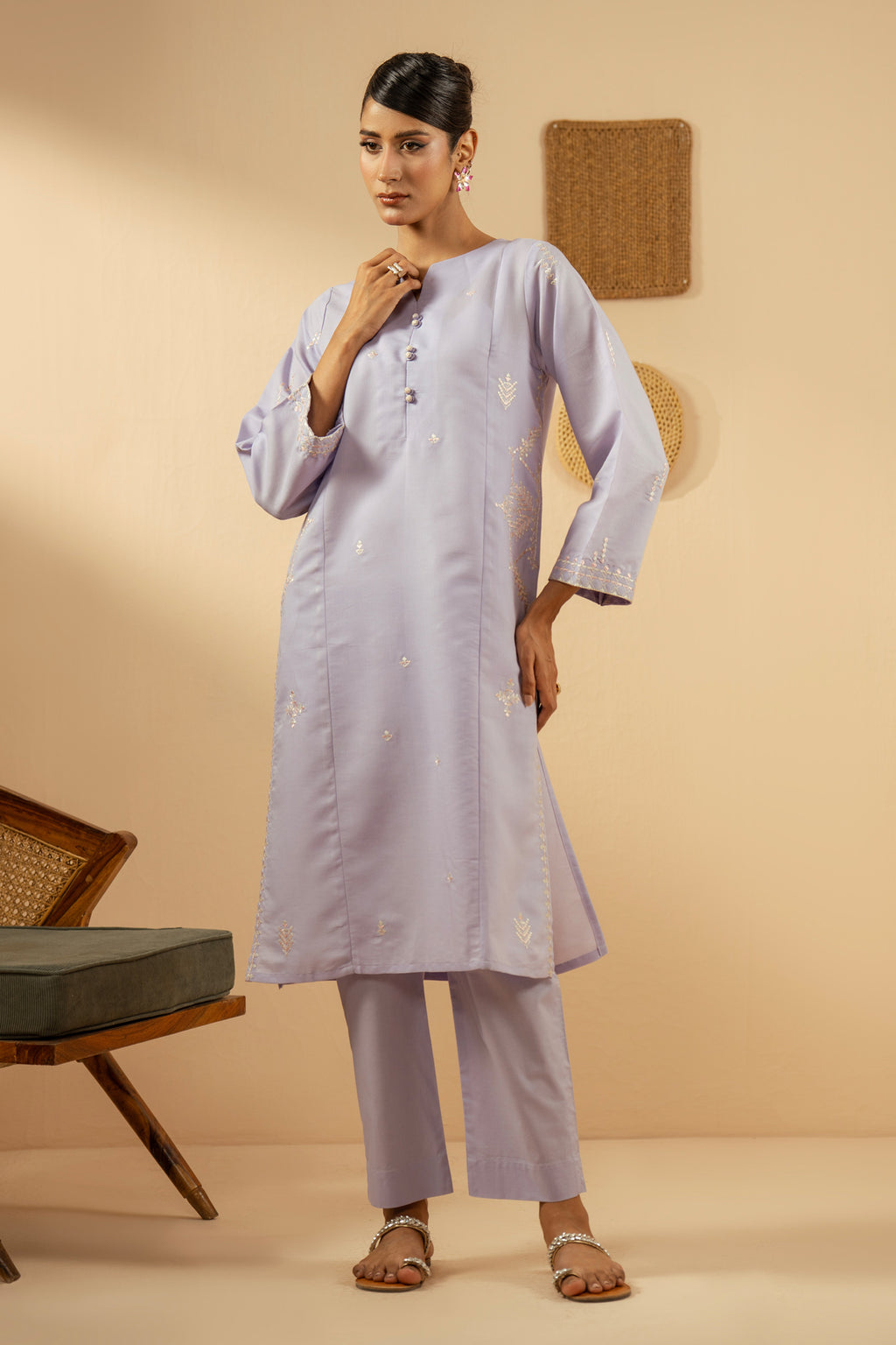 EMBROIDERED CAMBRIC ZARI STITCHED 2 PIECE SUIT