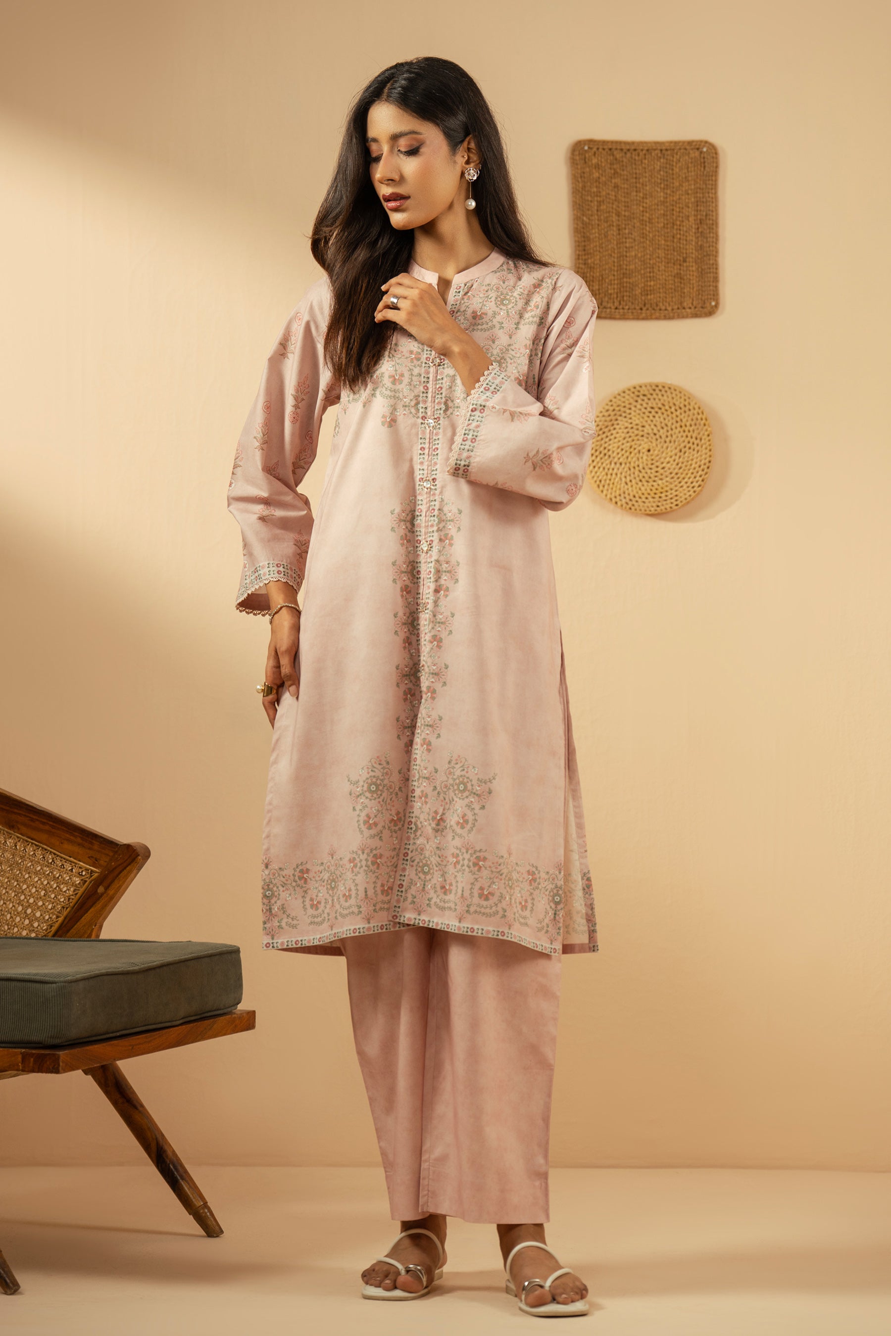 PRINTED CAMBRIC STITCHED 2 PIECE SUIT