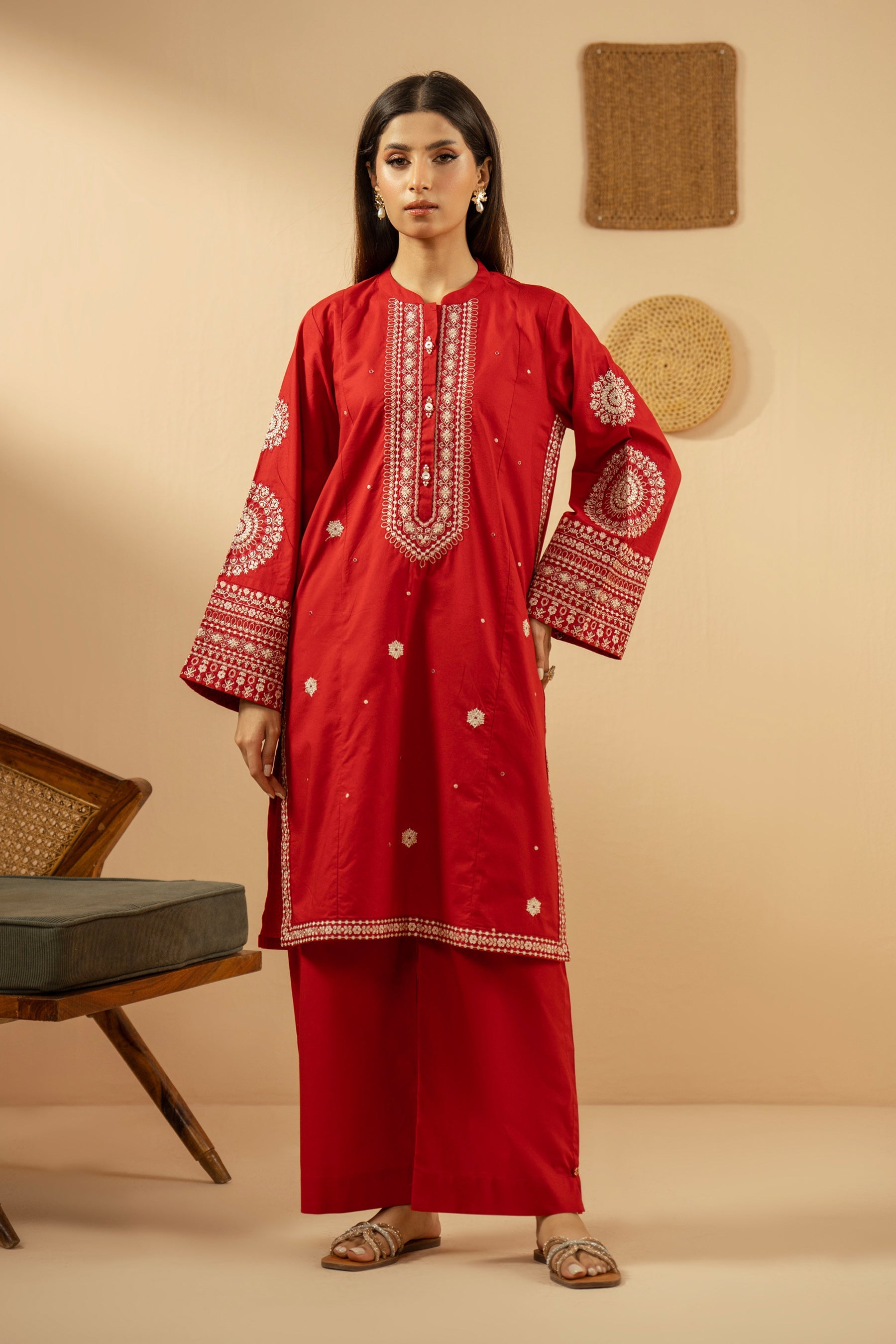 EMBROIDERED CAMBRIC STITCHED 2 PIECE SUIT (FACTORY E-OUTLET)