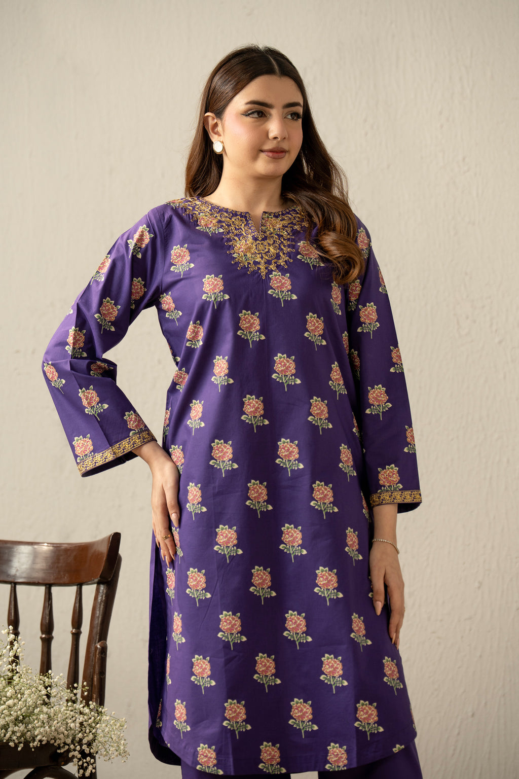 EMBROIDERED CAMBRIC STITCHED 2 PIECE SUIT