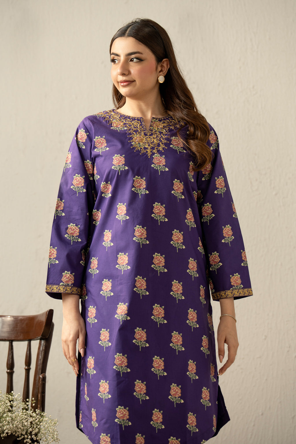 EMBROIDERED CAMBRIC STITCHED 2 PIECE SUIT