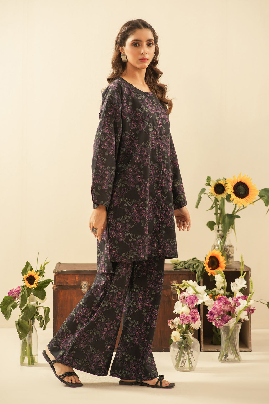 PRINTED CAMBRIC STITCHED 2 PIECE SUIT